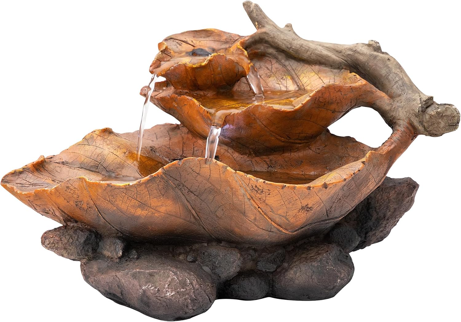 Alpine Corporation WIN326 Indoor Tabletop Light-Up Tiered Rainforest Tree Trunk Water Fountain with LED Lights, 11", Brown