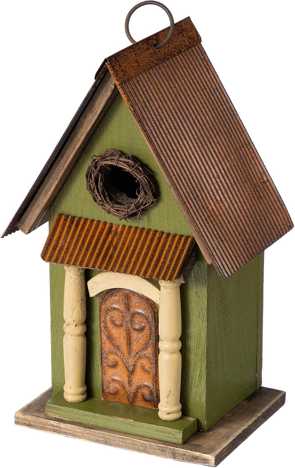 Glitzhome Bird Houses for Outside,10" H Rustic Wooden Bird House Garden Distressed Decorative Birdhouse for Outdoors, Hanging Birdhouse for Bluebird Hummingbird Wren Finch Cardinals Cedar