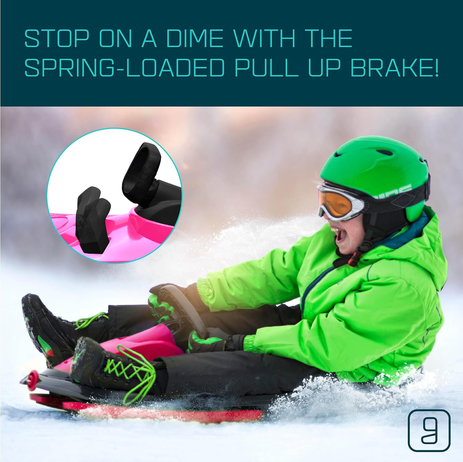 Snow Sled for Kids, Adults - Toboggan Sled, Easy Turning Steering Wheel, Anti-Slip Seat, Pull Up Brake, Durable Plastic Sled, Lightweight, Snow Sleds