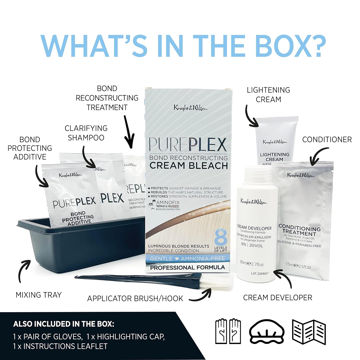 Knight & Wilson PurePlex Cream Hair Bleach. Powder Free. Bond Reconstructing. Up to 8 of Lift