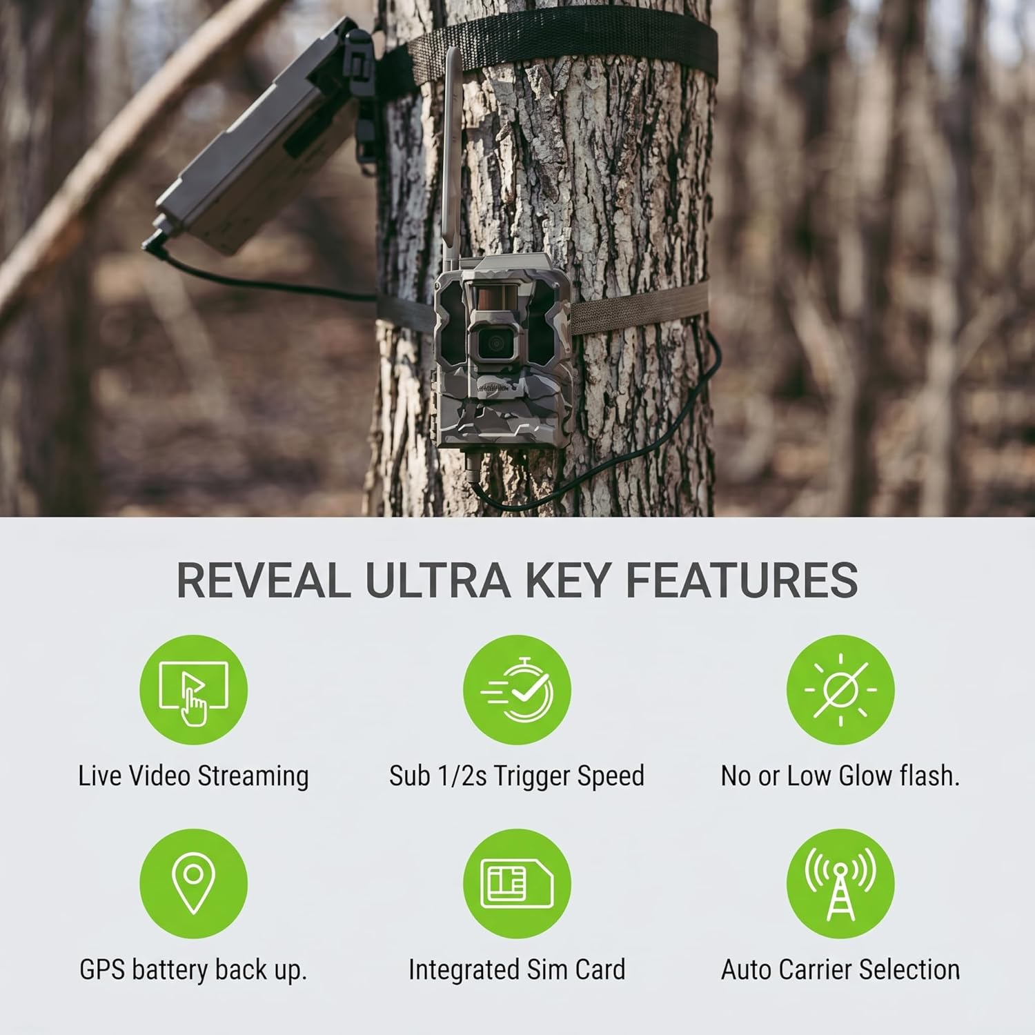 TACTACAM Reveal Ultra Cellular Trail Camera: 4K Photo, 1080p Video, Live View, GPS Tracking-Enabled, Switchable No-Glow/Low-Glow Flash