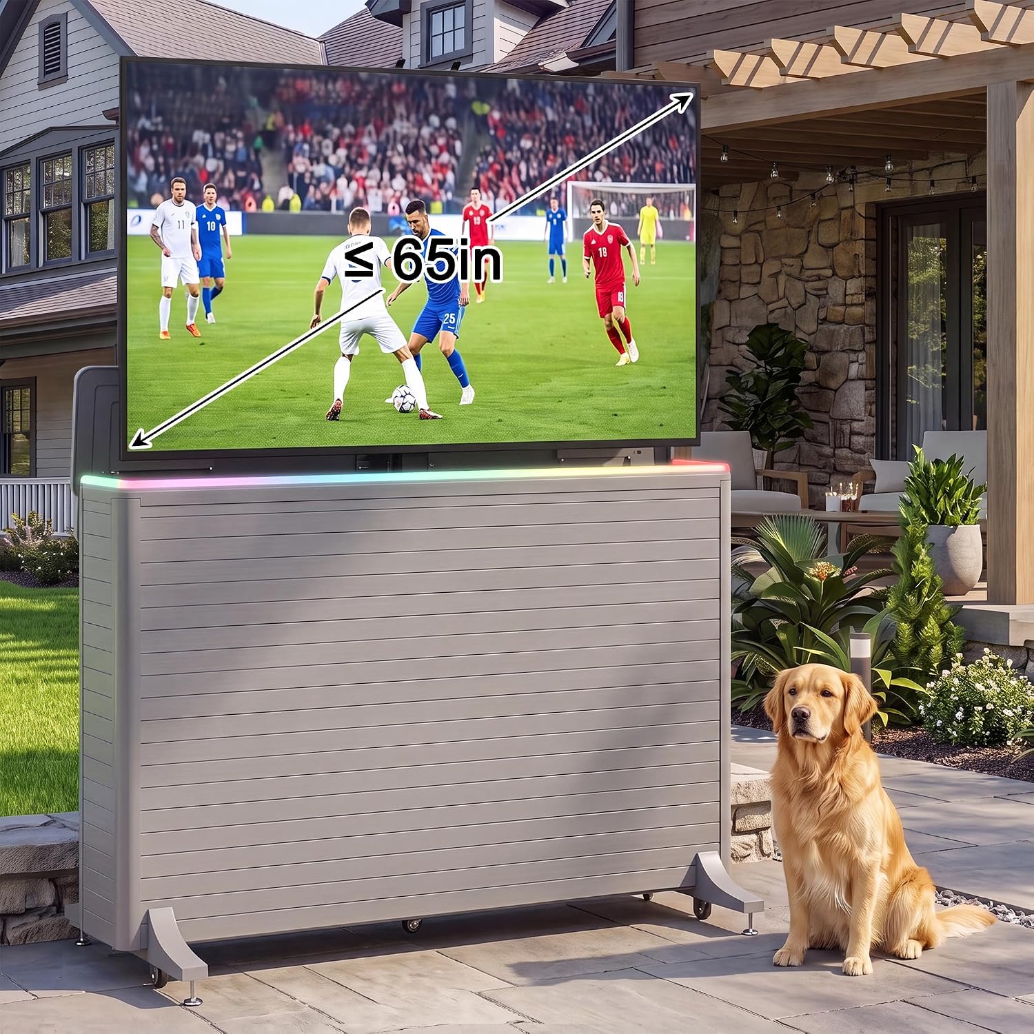 High-Grade Wood-Plastic Composite Outdoor TV Lift Cabinet, Mobile TV Stand on Wheels, Weatherproof Motorized TV Lift Stand