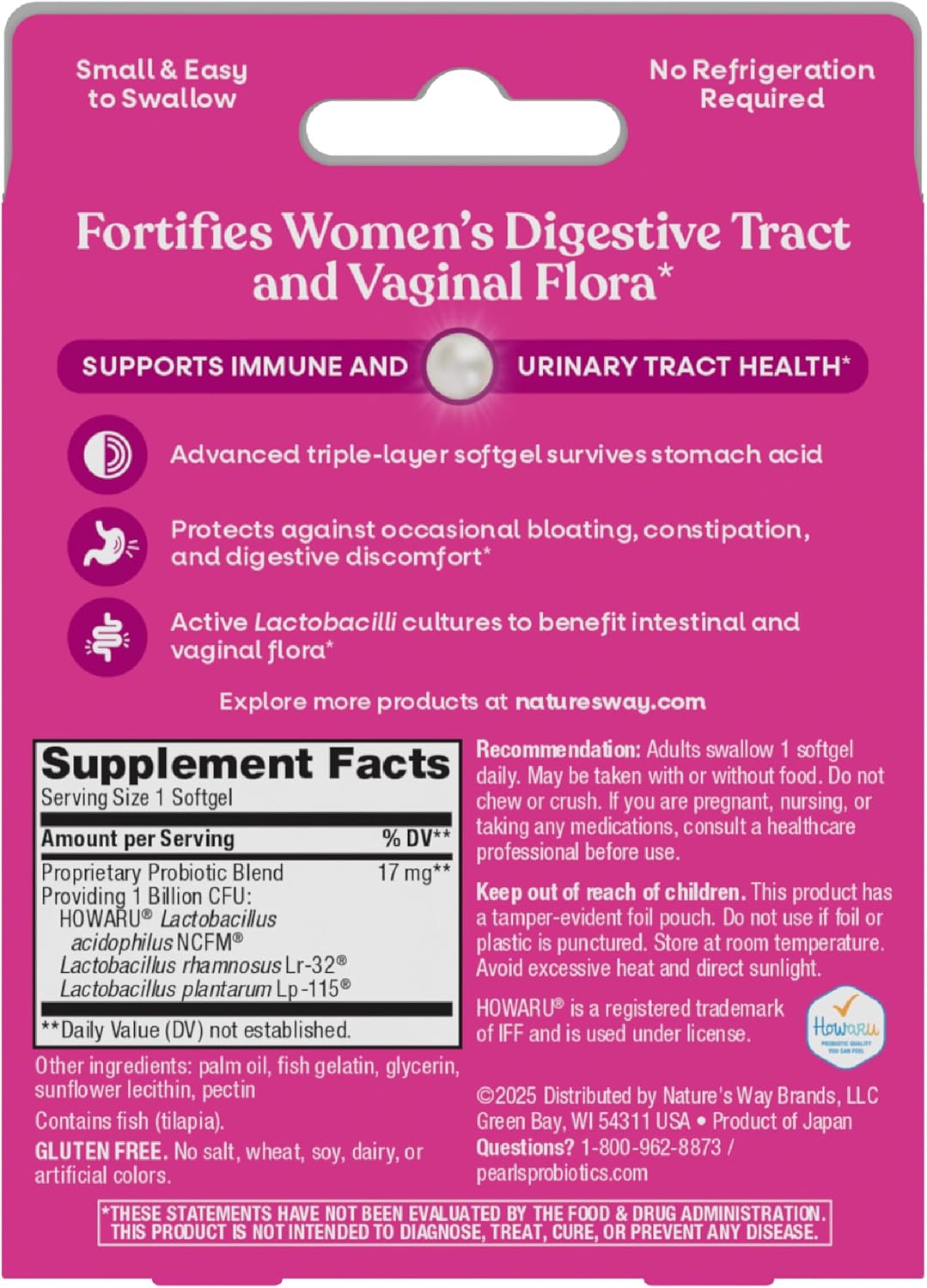 Nature's Way Women's Probiotic Pearls, Supports Vaginal Health*, 30 ct | Supports Vaginal & Digestive Health*, 1 Billion Live Cultures, Protects Against Occasional Bloating & Constipation*, Softgels