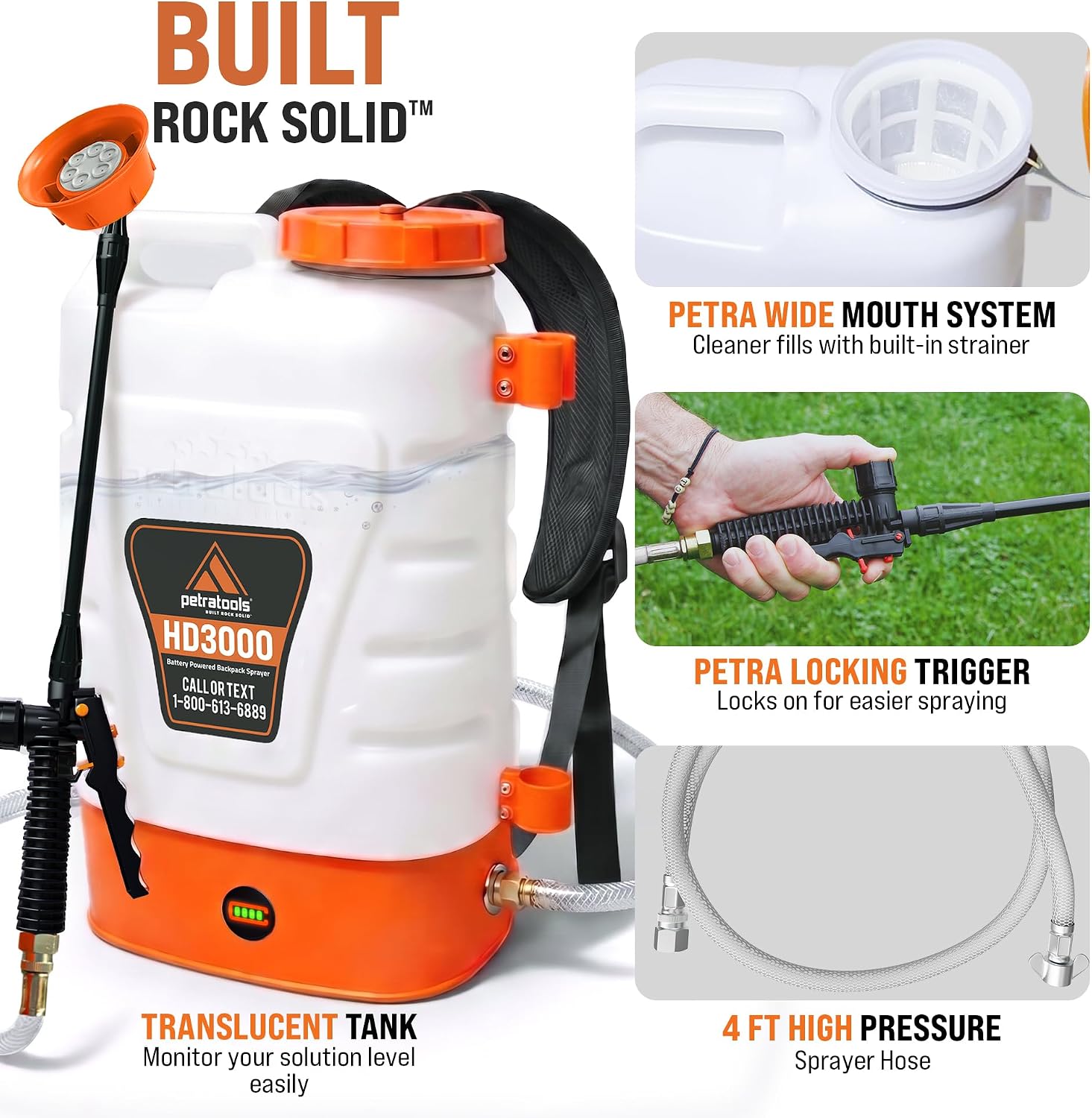 PetraTools 3 Gallon Battery Powered Backpack Sprayer - 2.5 Hour Runtime
