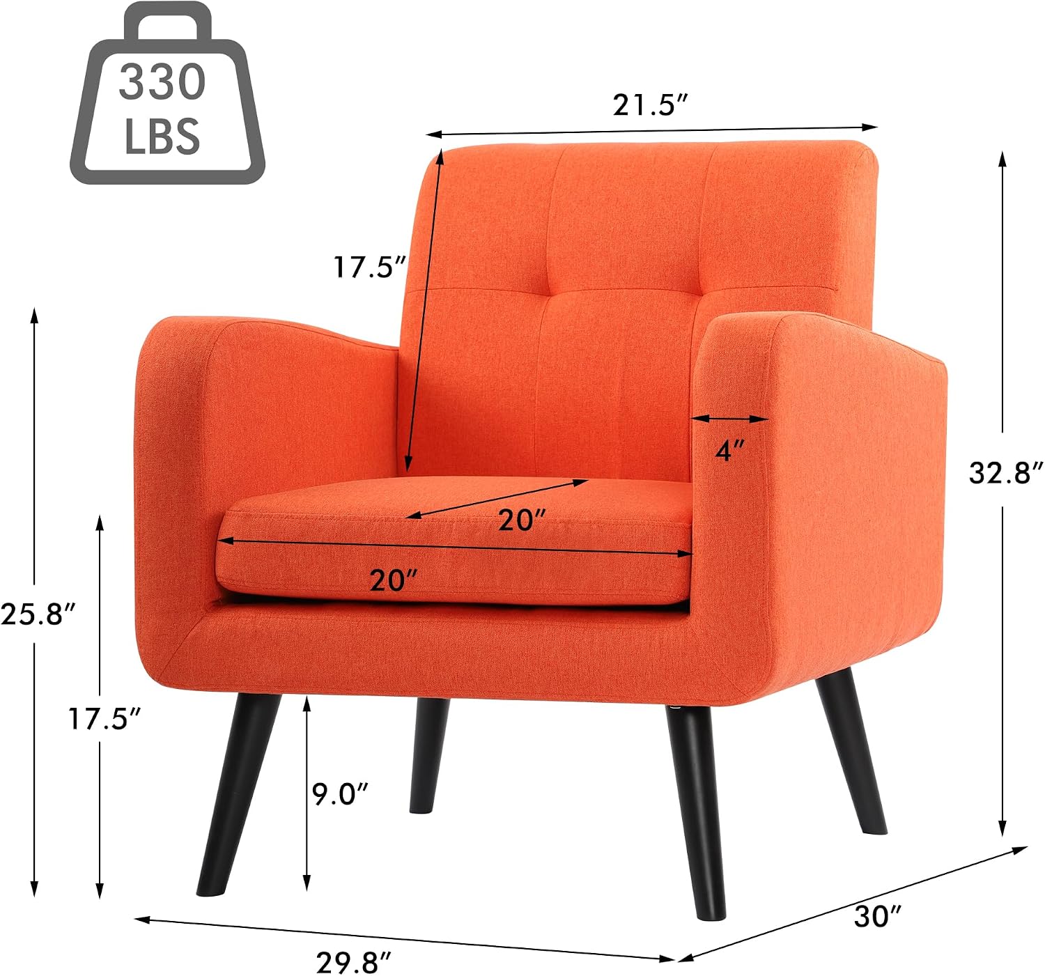 LSSPAID Modern Accent Chairs, Upholstered Fabric Cozy Armchairs, Living Room Side Chair with Solid Wood Legs, Blue