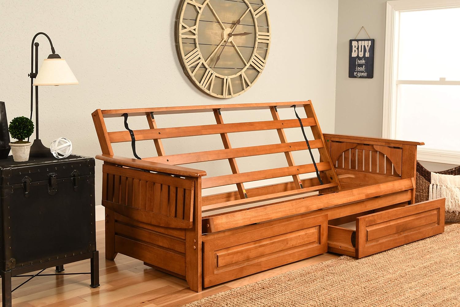 Kodiak Furniture Phoenix Futon Set with Linen Stone Mattress and Storage Drawers, Full, Barbados