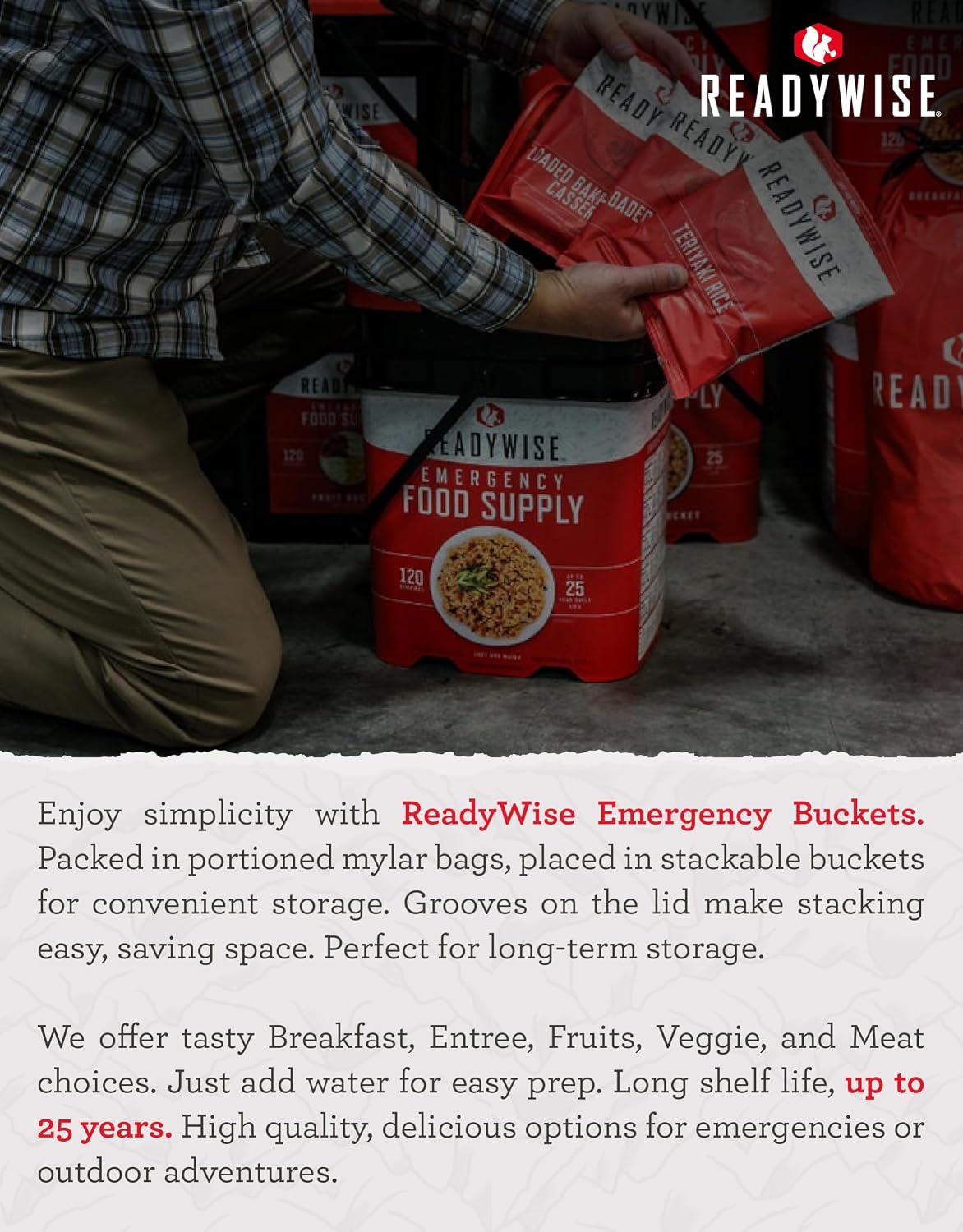 ReadyWise Emergency Food Supply - 72 Hour Survival Kit, 30 Servings of Protein Meals, Freeze Dried Food for Backpacking, Camping Essentials & Disaster Prepping Supplies, up to 25 Year Shelf Life