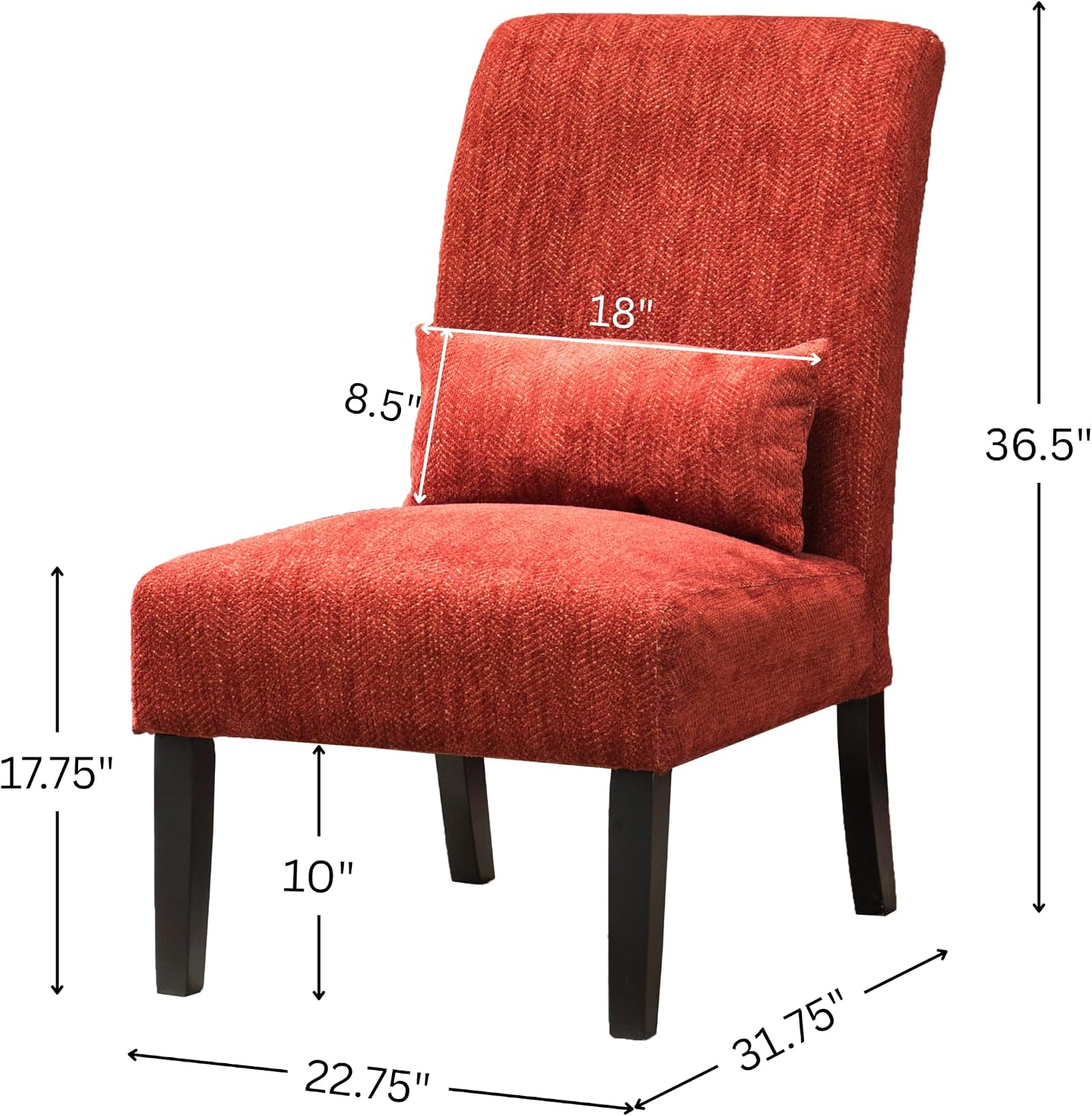 Roundhill Furniture Pisano Teal Blue Fabric Armless Contemporary Accent Chair with Kidney Pillow