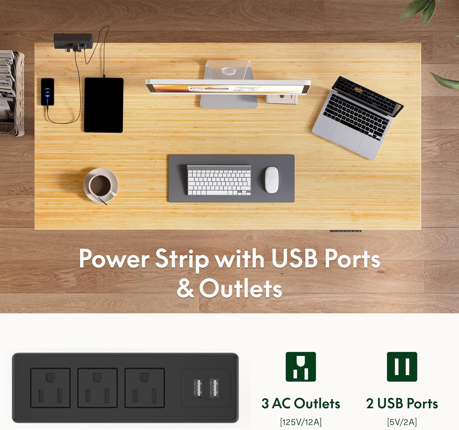 FLEXISPOT EN2 48"x24" Standing Desk with Power Strip Bundle, Black