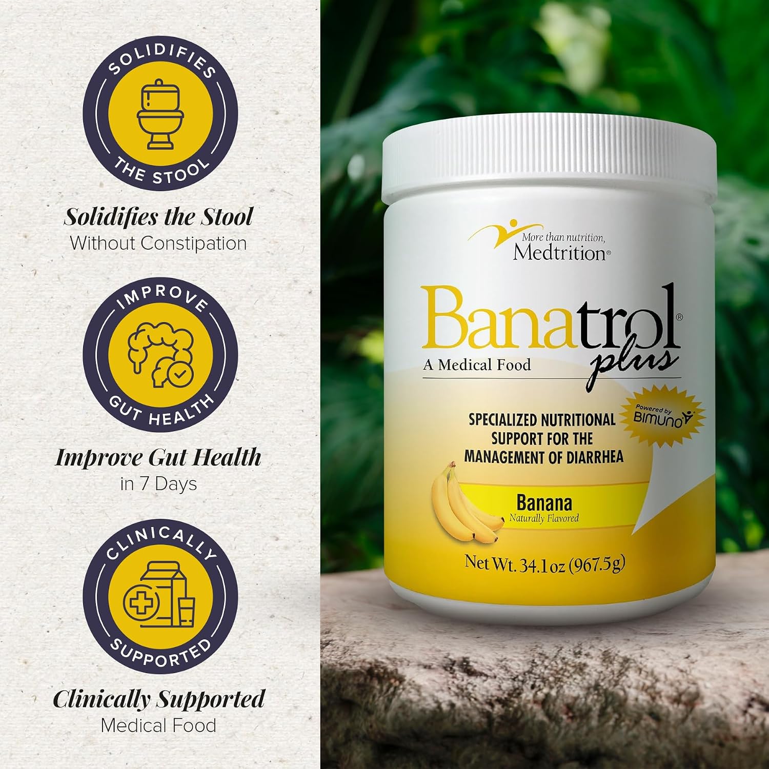 Medtrition Banatrol® Natural Anti-Diarrheal with Prebiotics, Relief from Chronic Diarrhea, IBS, Recurring Diarrhea, Clinically Supported Medical Food, Non-Constipating, 75 Servings (Pineapple)