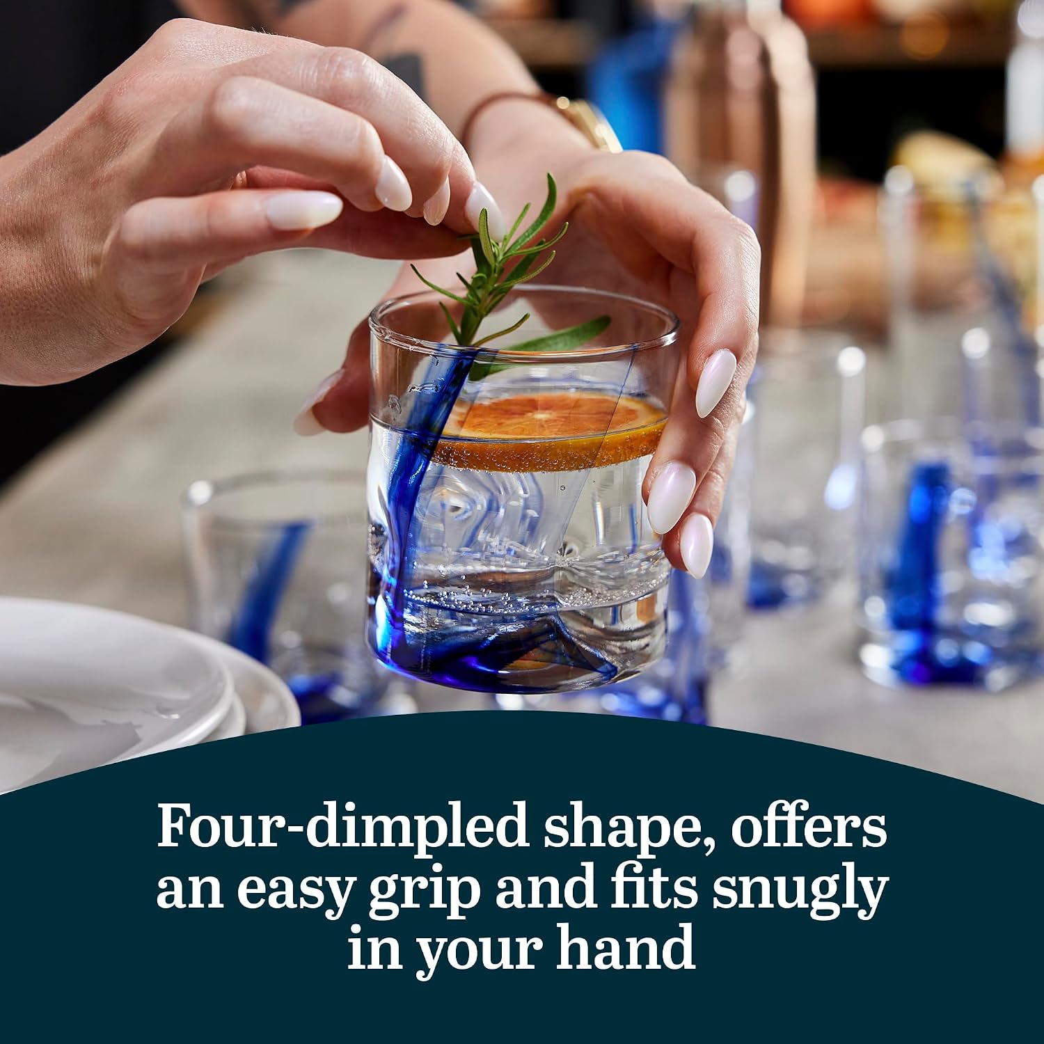 Libbey Blue Ribbon Rock Glasses Set, Artisan-Inspired Four-Dimple Shaped Glass Cups, Dishwasher Safe Whiskey Glasses Set of 8 for Dinners, Parties