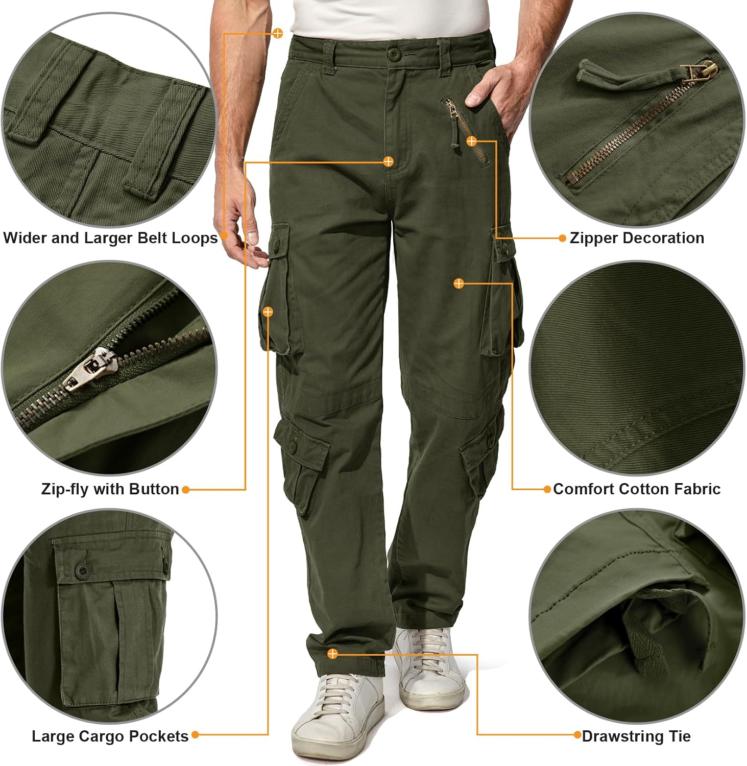 Mens Cargo Pants Camo Work Tactical Rip Stop BDU Casual Army Military Pants | 100% Cotton,Wear Resistant,Breathable,Sweat-absorbent,Men's Wild Cargo Pants with 8 Pockets,Relaxed Loose Fit Hiking Pants