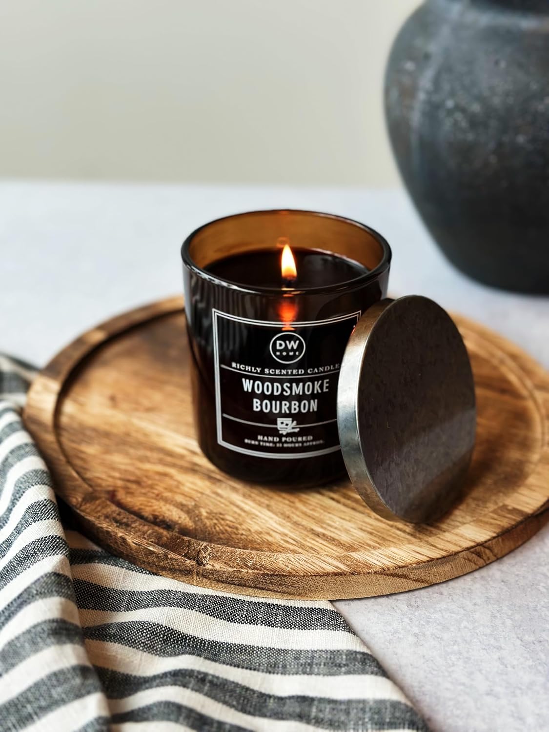 DW Home Warm Tobacco Pipe Scented Candles, 15 oz Large Double Wick Jar, Up to 56 Hour Burn Time, Strong Long Lasting Woodsy Fragrance, Gifts for Men & Women