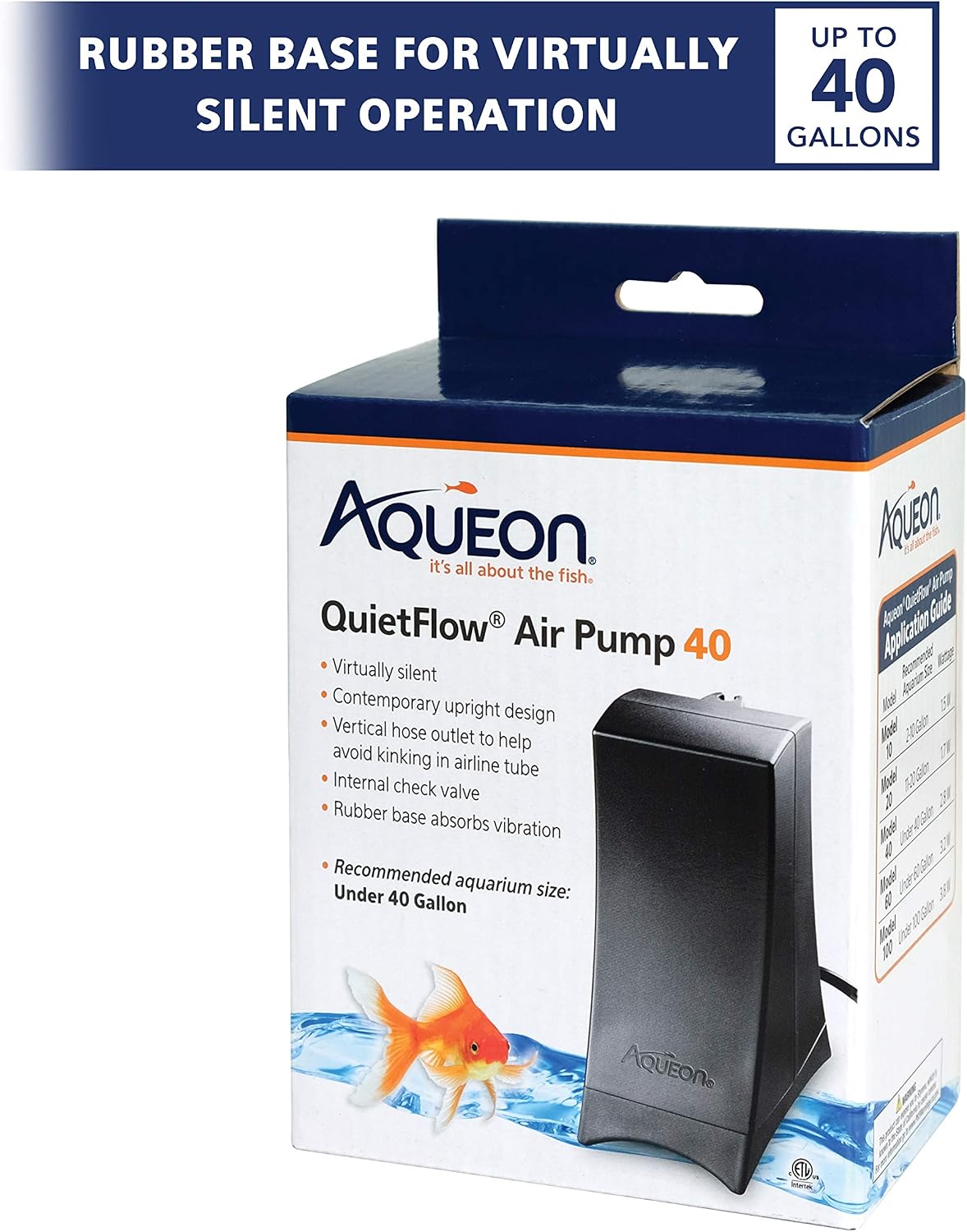 Aqueon QuietFlow Aquarium Air Pump 10, For 2-10 Gallon Tanks, Black