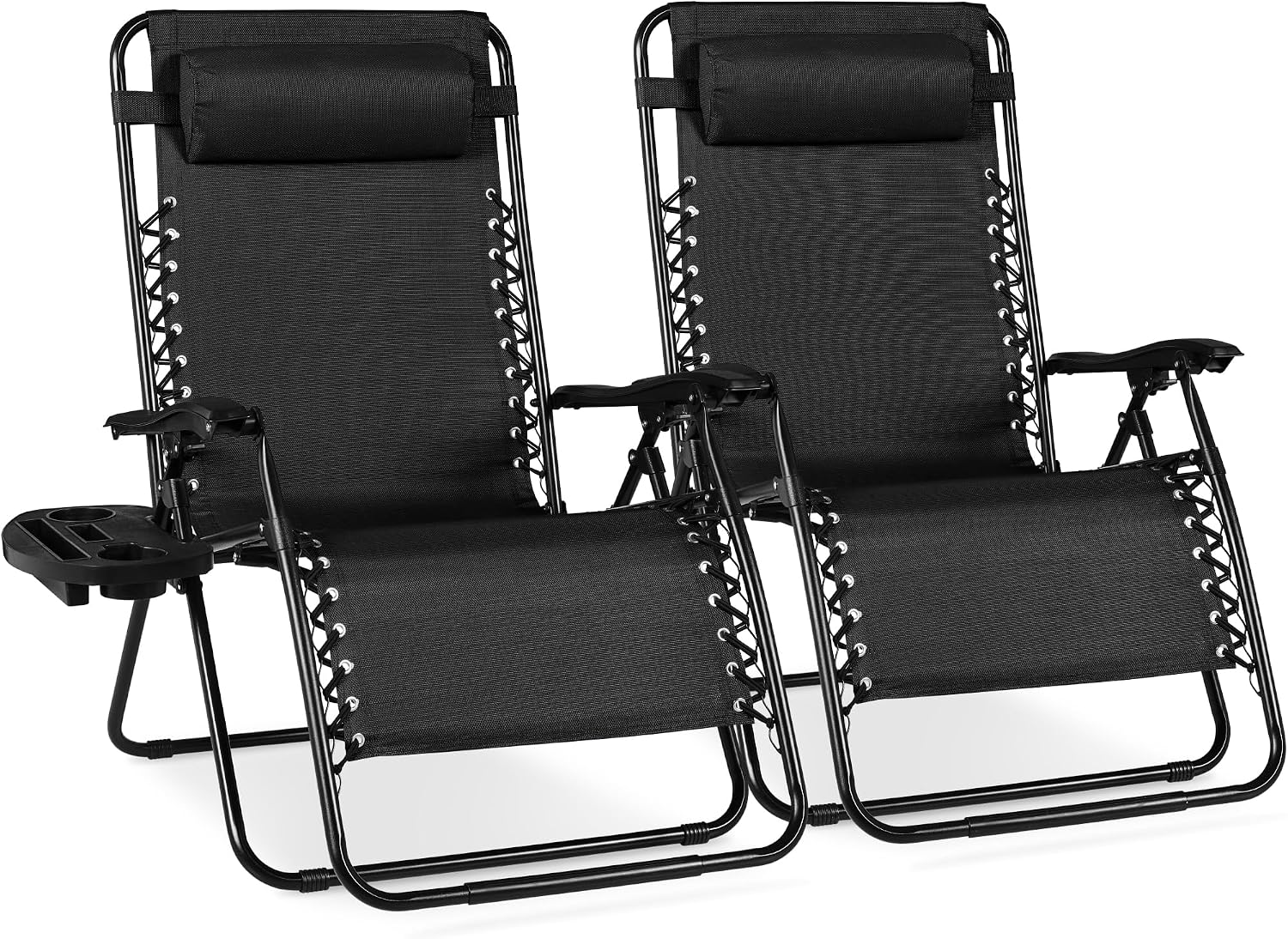 Best Choice Products Set of 2 Adjustable Steel Mesh Zero Gravity Lounge Chair Recliners w/Pillows and Cup Holder Trays - Light Blue