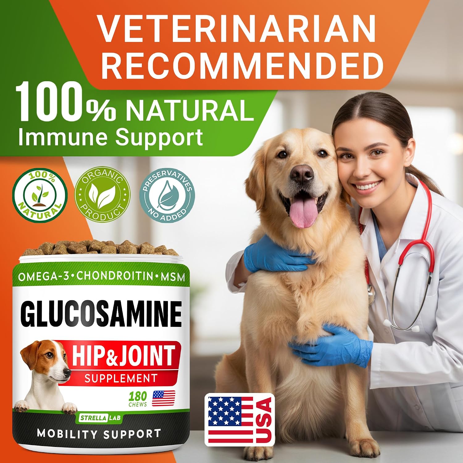 Advanced Glucosamine for Dogs, Chondroitin & MSM Hip Joint Supplement Chews