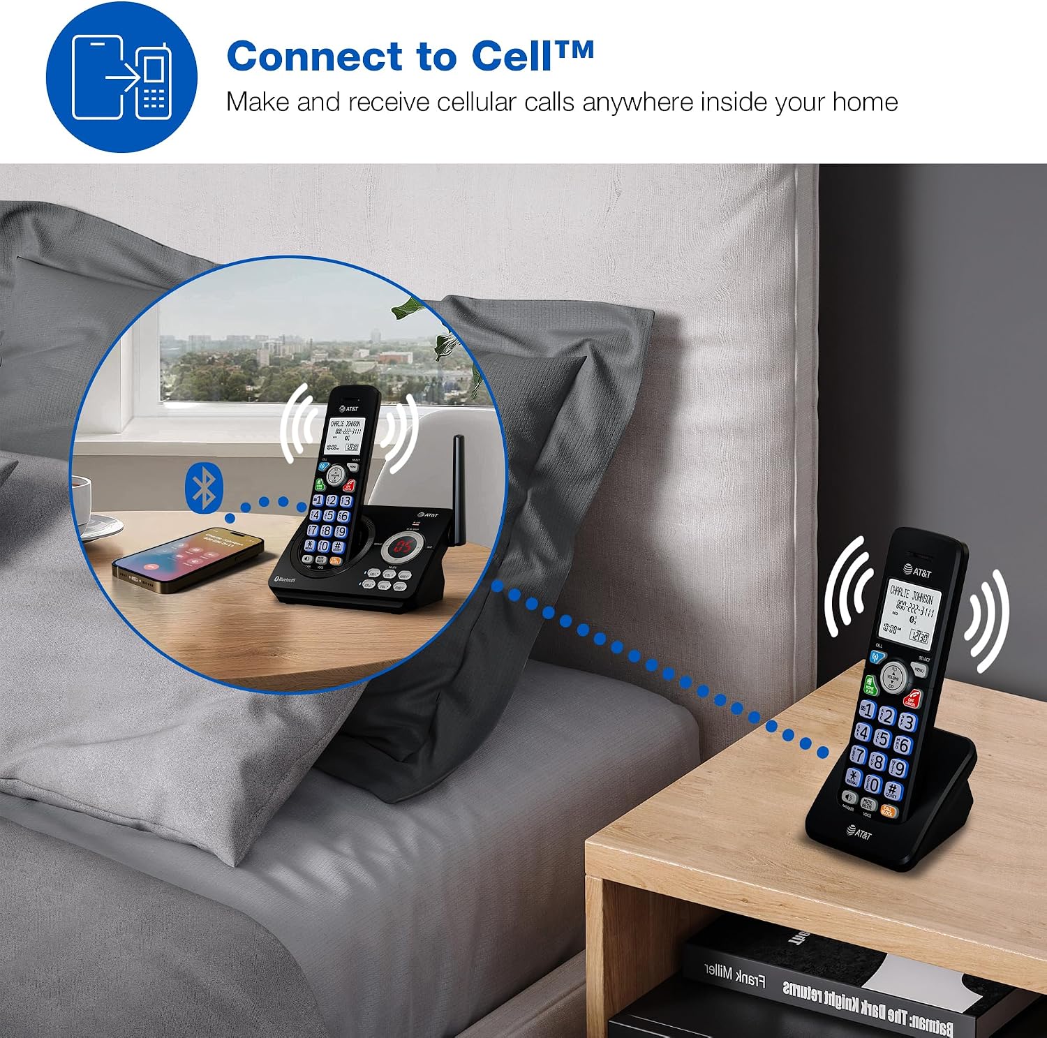 AT&T DL72219 DECT 6.0 2-Handset Cordless Phone for Home with Connect to Cell, Call Blocking, 1.8" Backlit Screen, Big Buttons, intercom