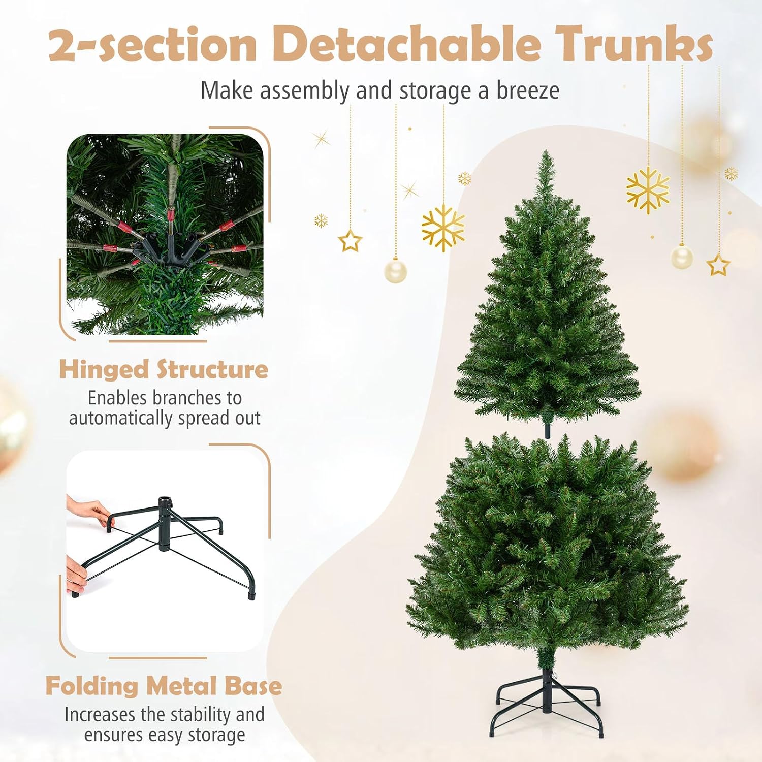 Goplus 7.5ft Pre-Lit Artificial Christmas Tree, Premium PVC Snow Flocked Hinged Pine Tree with Metal Stand and LED Lights