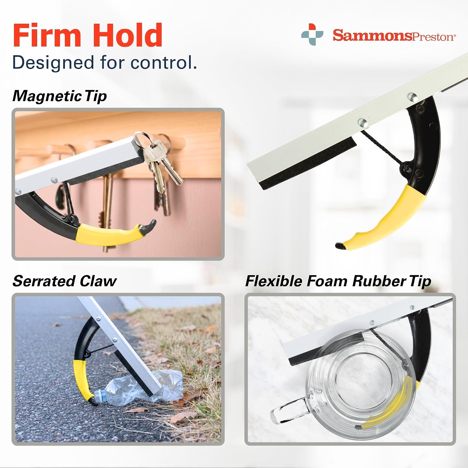 Sammons Preston Reacher, 32" Grabber Tool for Seniors, Magnetic Tip, Silver | Lightweight grabber reacher tool with magnetic tip, ergonomic grip and claw jaw, a reaching aid for seniors