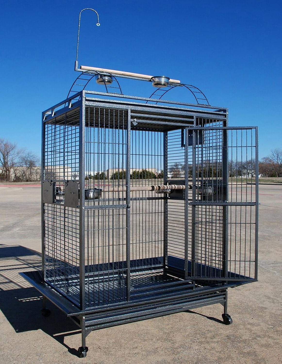 Large Double Ladders Open Play Top Wrought Iron Bird Parrot Parakeet Finch Macaw Cockatoo Cage, Include Seed Guard and Toy Hook (30.5''L x 29.5''W x 65''H, Black Vein)