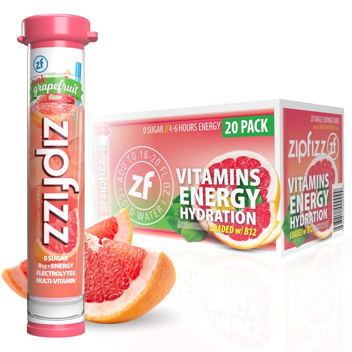 Zipfizz Energy Drink Powder, 20 Pack B12 Electrolyte - Pink Lemonade | Hydration tubes with vitamin drink benefits, 100mg caffeine, B12, electrolytes, & no artificial sugar for active lifestyle