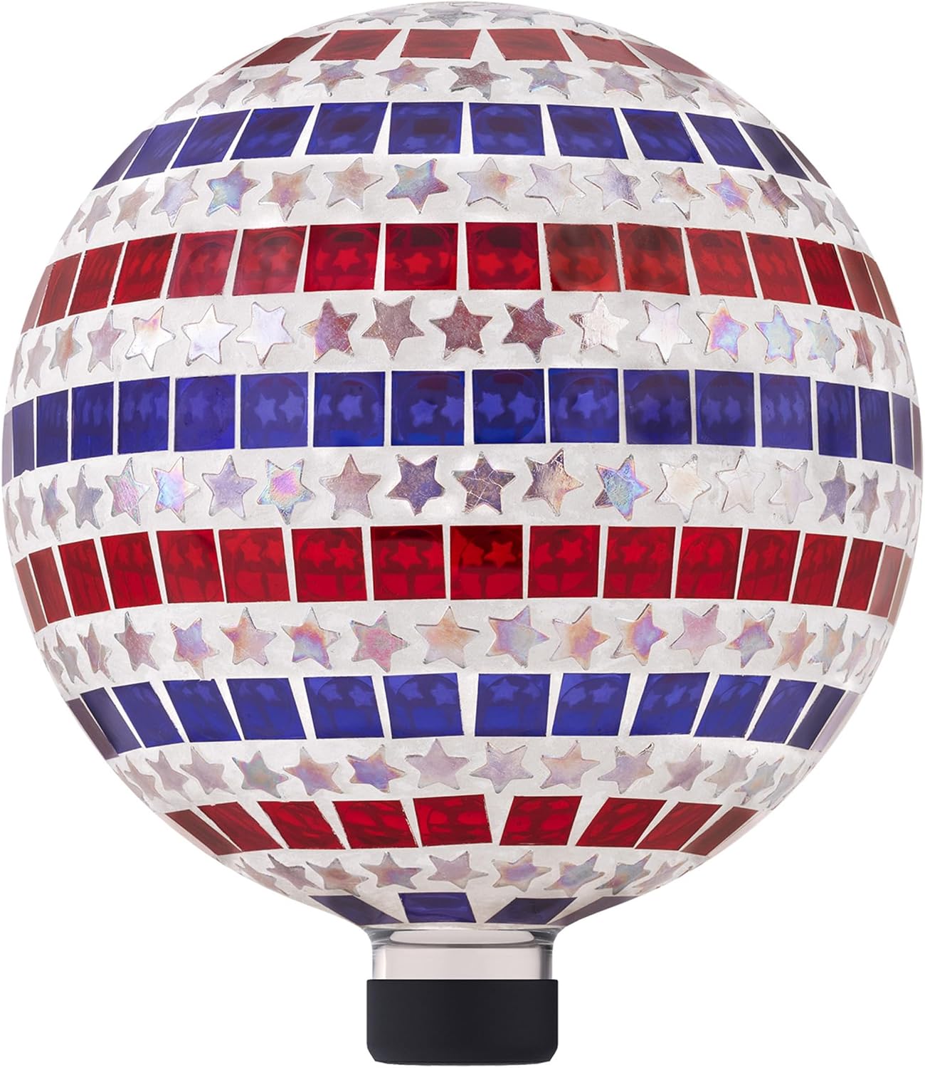 Alpine Corporation 10" Diameter Indoor/Outdoor Patriotic Glass Stars and Stripes Gazing Globe Yard Decoration, Red, White and Blue