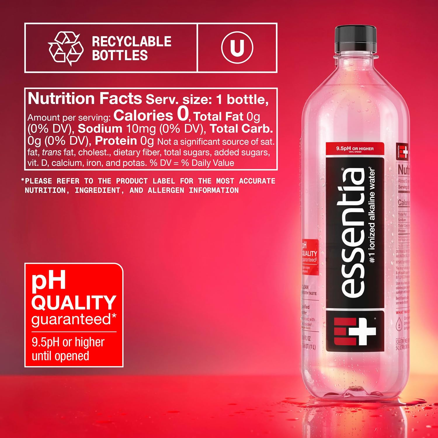 Essentia Water LLC, Ionized Alkaline Bottled Water; 99.9% Pure, Infused with Electrolytes, 9.5 pH or Higher a Clean, Smooth Taste, 20 Fl Oz (Pack of 24)