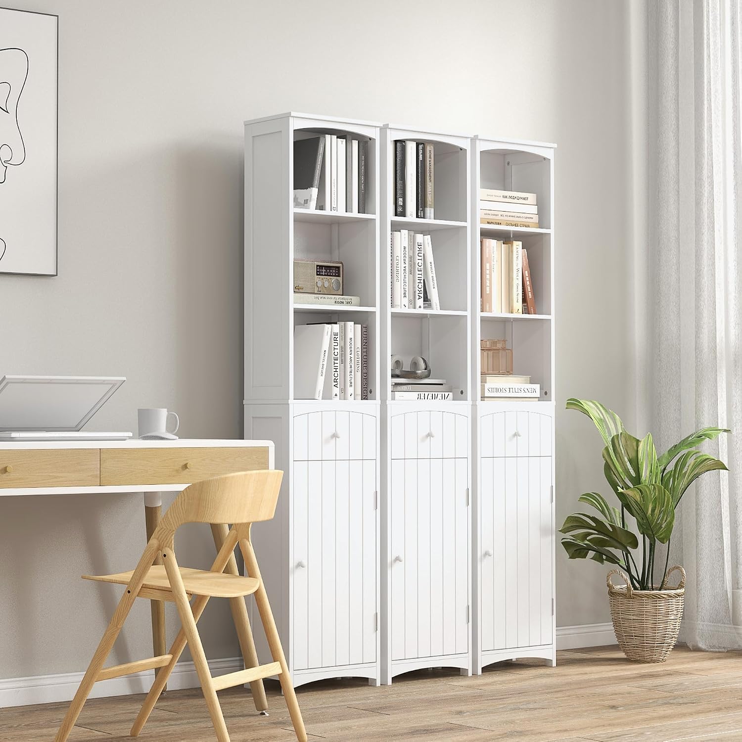 HOMCOM Bathroom Storage Cabinet Free Standing Bathroom Storage Unit White | Tall Linen Tower, 3-Tier Shelves, Drawer