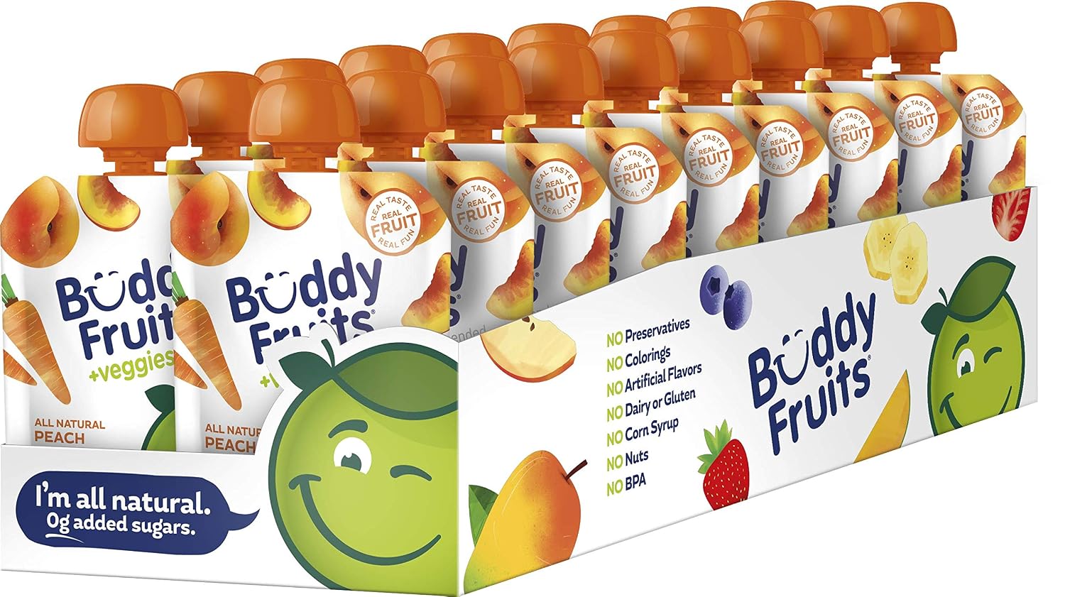 Buddy Fruits Snacks To Go Multifruit Unsweetened Applesauce 3.2oz Pouch (18pk) Gluten-Nut-Dairy-Preservatives-BPA Free, Non GMO, Kosher