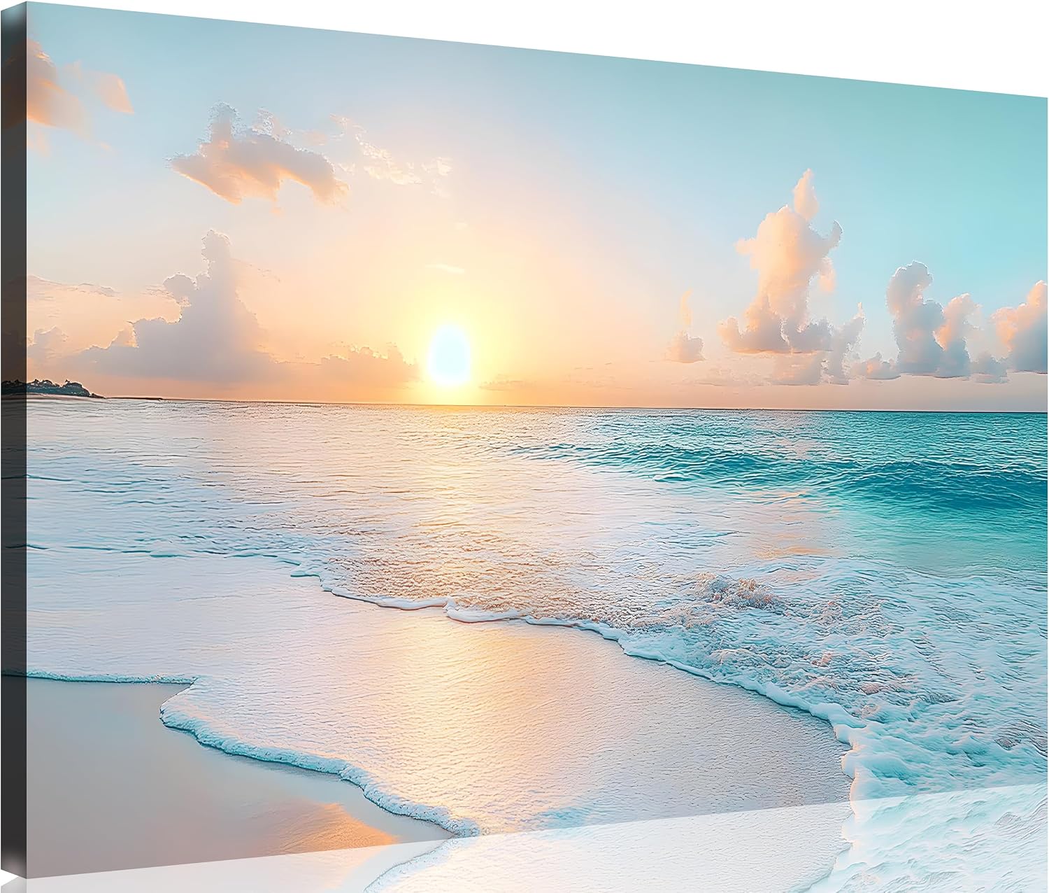 TutuBeer 3 Panel Beach Canvas Wall Art for Home Decor Blue Sea Sunset White Beach Painting the Picture Print on Canvas Seascape the Pictures for Home Decor Decoration,Ready to Hang