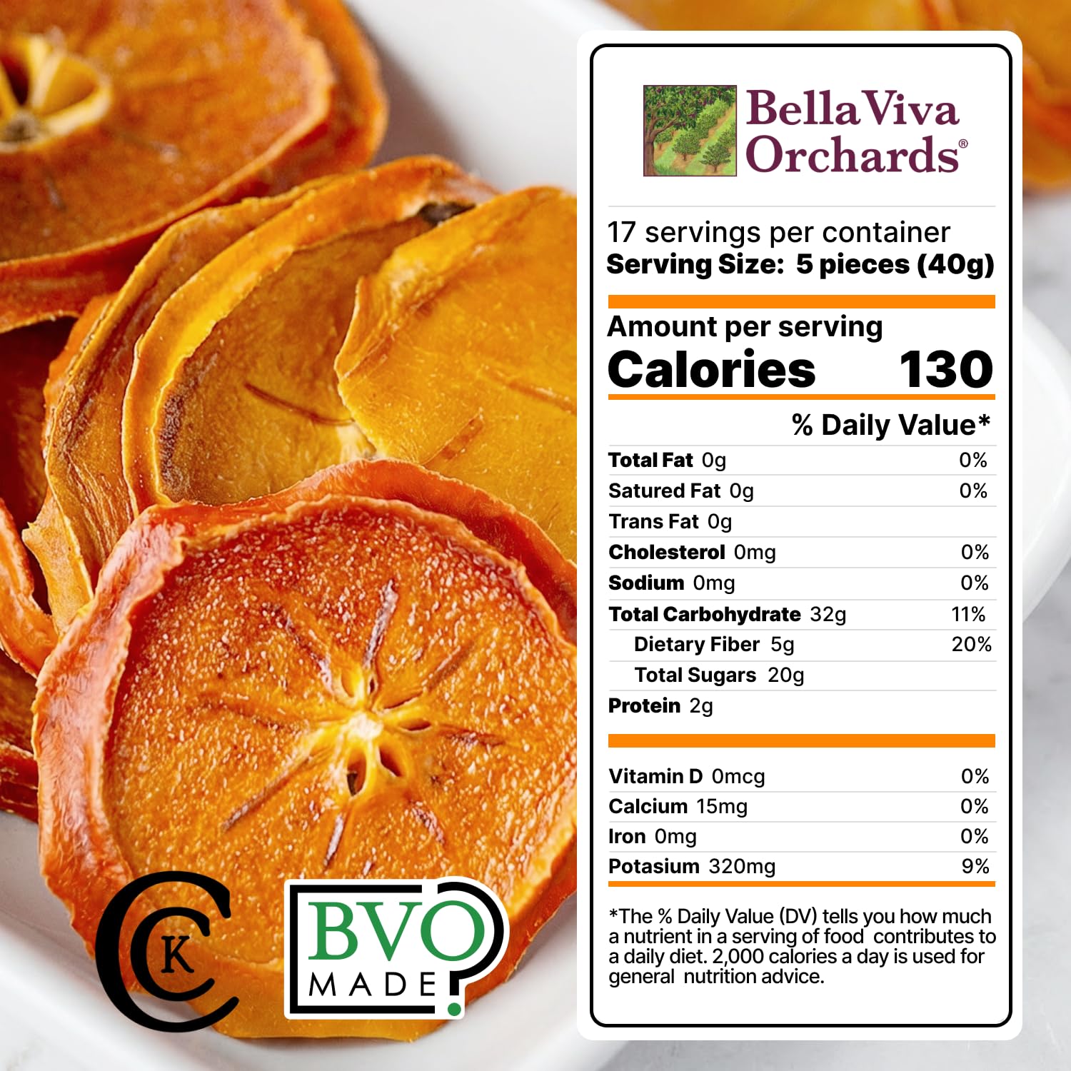 Bella Viva Dried Persimmons, 1 lb – Upcycled California Slices