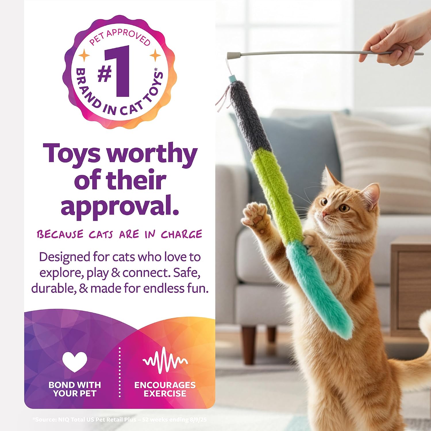 SmartyKat Frisky Flyer Feather Wand Cat Toy, Extendable Up to 24" - Blue, One Size