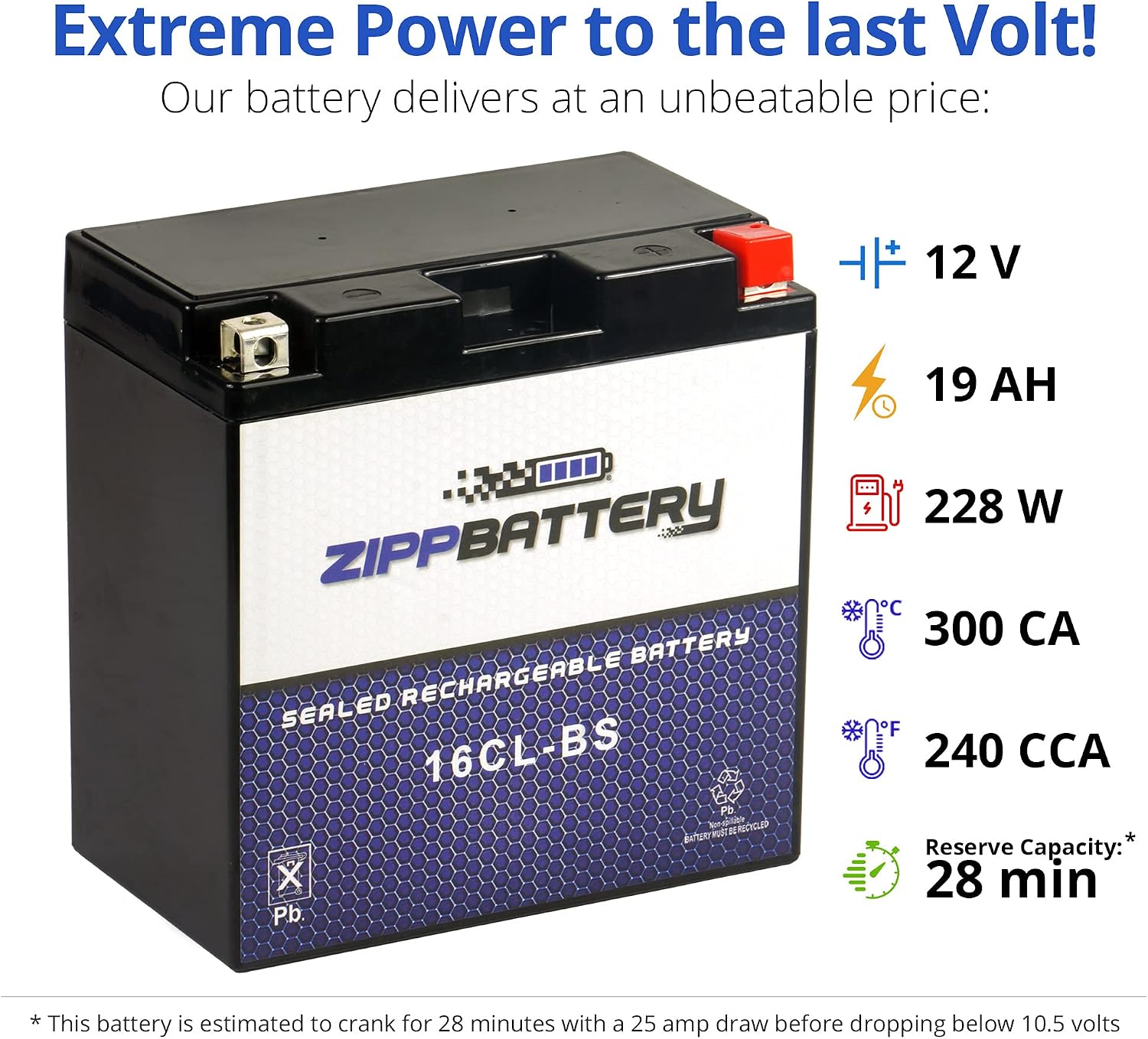 ZIPPBATTERY YTX30L-BS 12V 385 CCA AGM – Maintenance-Free 30Ah Battery for Harley, ATV, UTV, Jet Ski – T3 Nut & Bolt Terminal – Fits Harley Road King, Polaris Sportsman 850, Can-Am Outlander