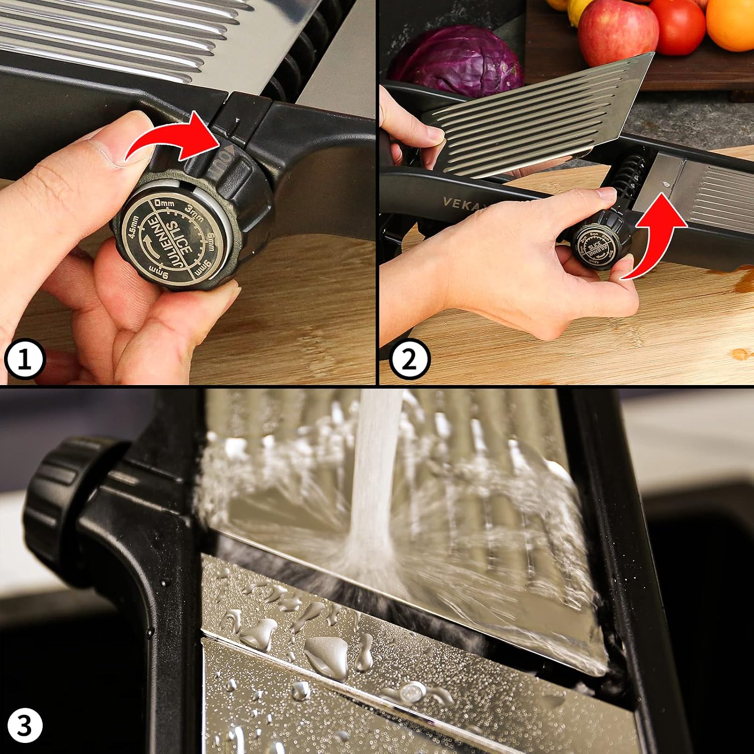 VEKAYA Mandoline Slicer, Mandoline Slicer for Kitchen, Adjustable Mandolin, Stainless Steel Mandoline, Vegetable Slicer, Potato, Onion, Cucumber