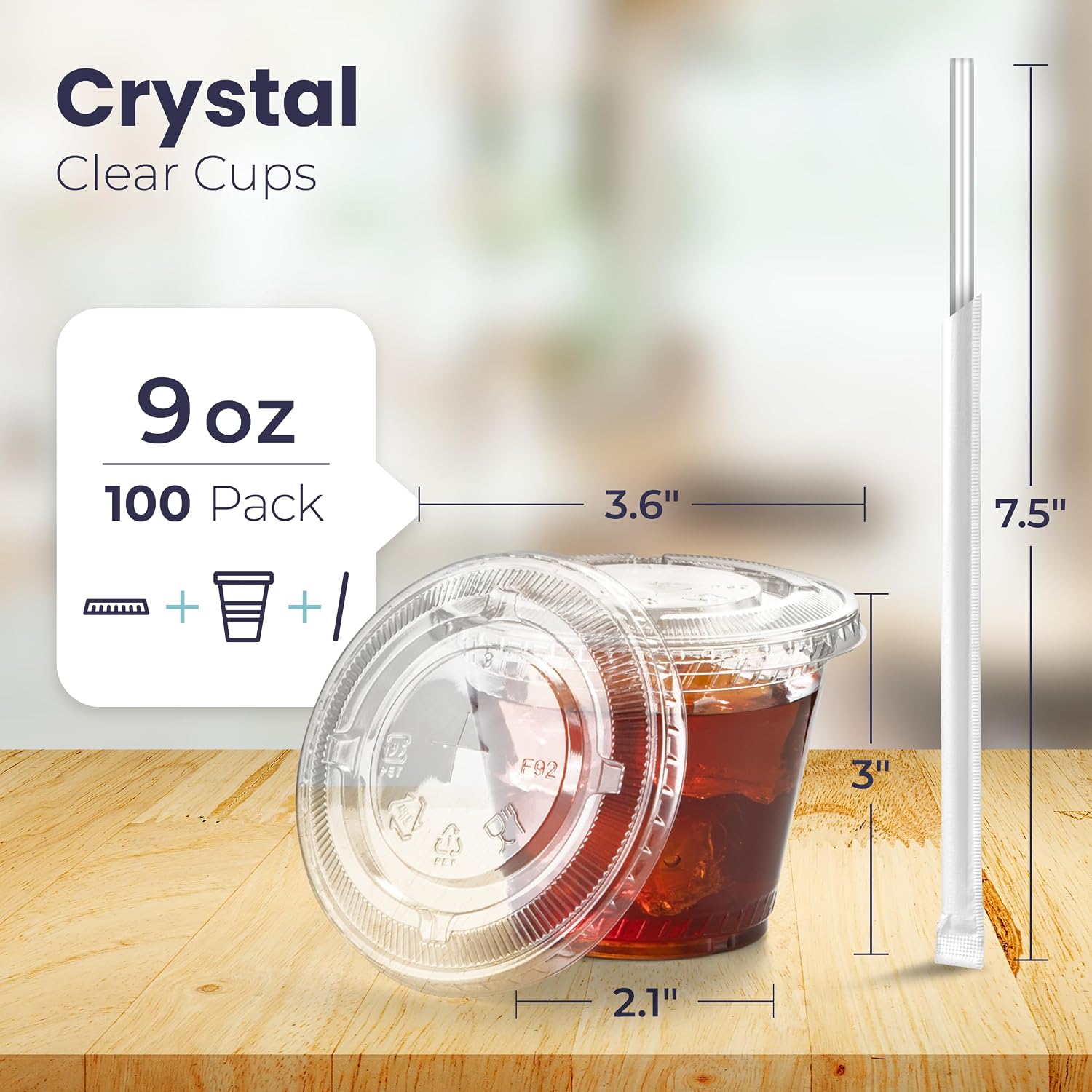Fit Meal Prep 100 Pack 16 oz Clear Plastic Cups with Flat Lids, Disposable Iced Coffee Cups, BPA Free Premium Crystal Smoothie Cup for Party, Lemonade Stand, Cold Drinks, Juice, Milkshake