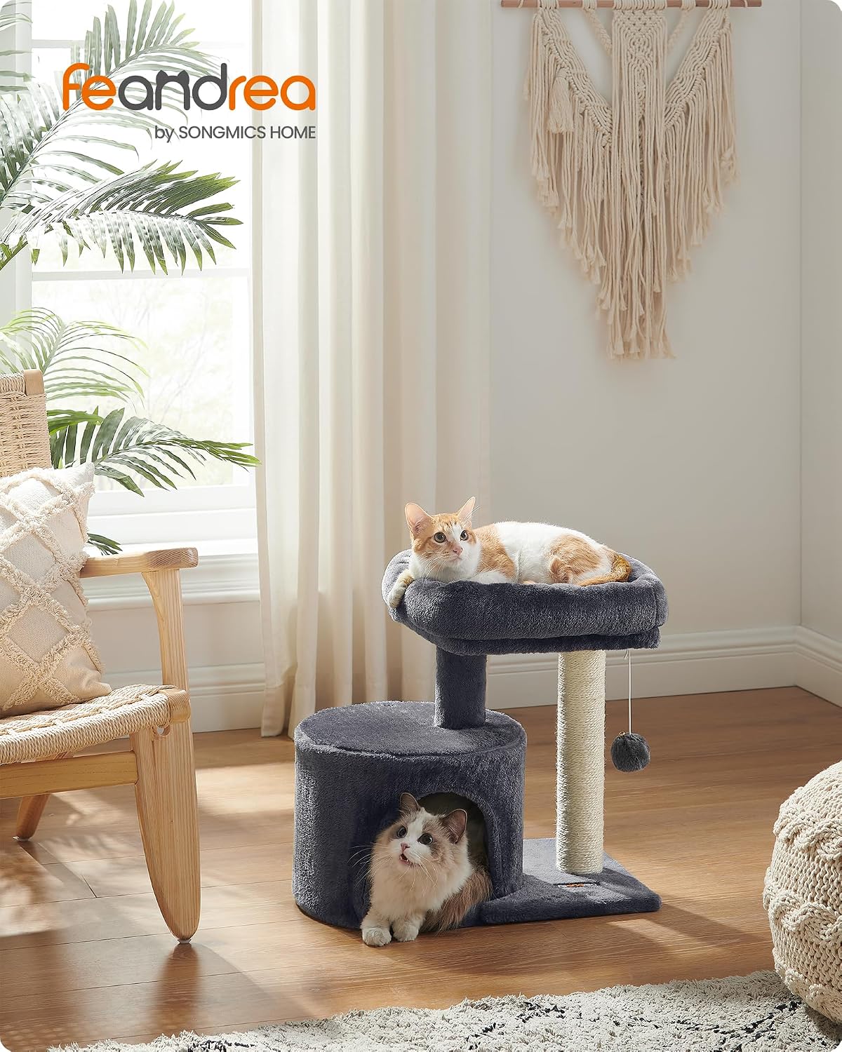 Feandrea Cat Tree, 18.5-in Small Cat Tower, Cute Kittens Condo, Smoky Gray