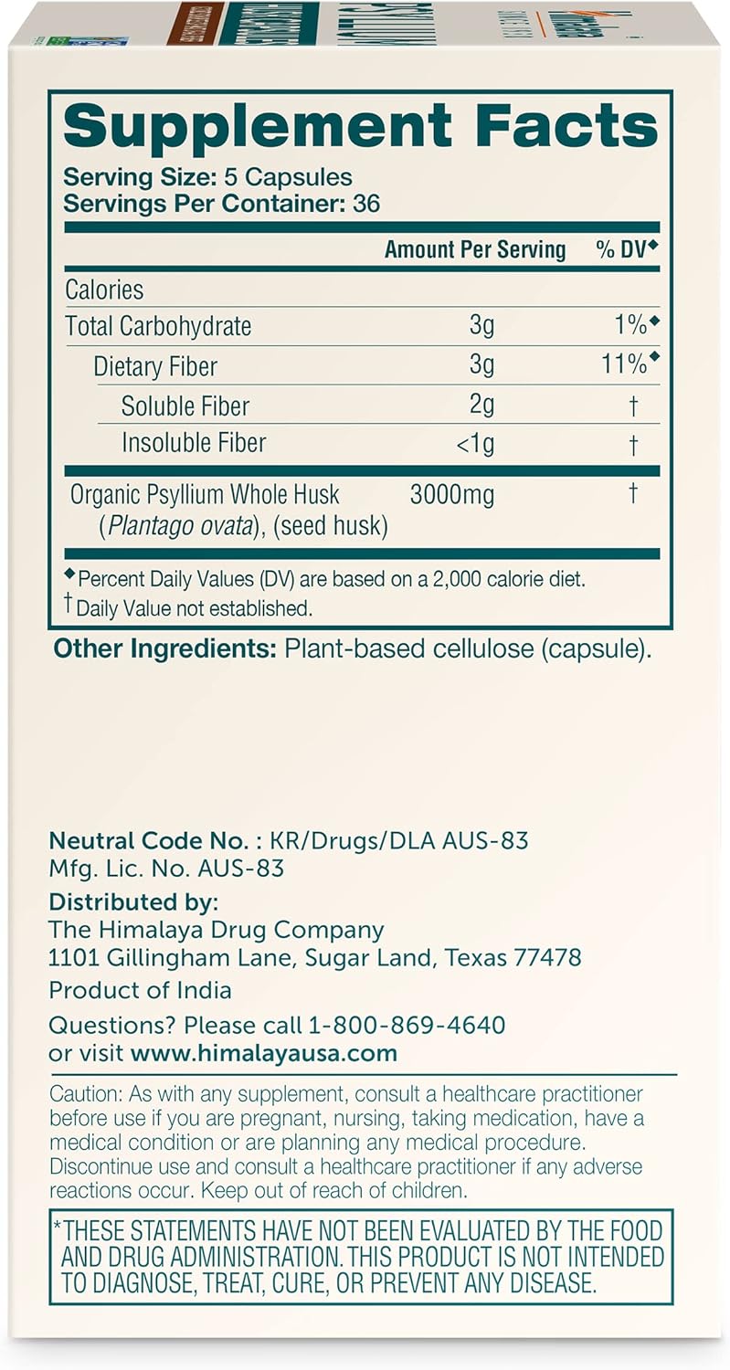 Himalaya USDA Organic Psyllium Whole Husk Powder, Natural Daily Fiber Supplement, Regularity, Appetite Management, Non-GMO, 56-Tablespoon Supply, Unflavored, 12 Oz