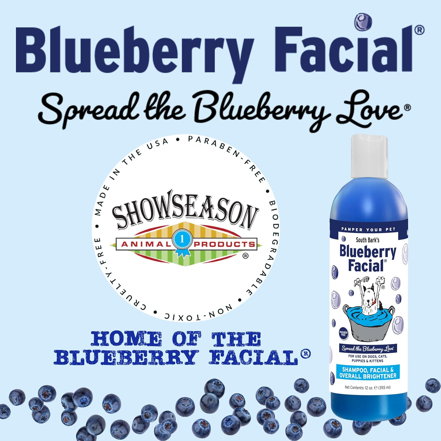 South Bark's Blueberry Facial® Pet Shampoo 12 oz. | Brightener & Tear Stain Remover | Long-Lasting Odor Eliminator | Cruelty-Free | Paraben-Free | Made in The USA