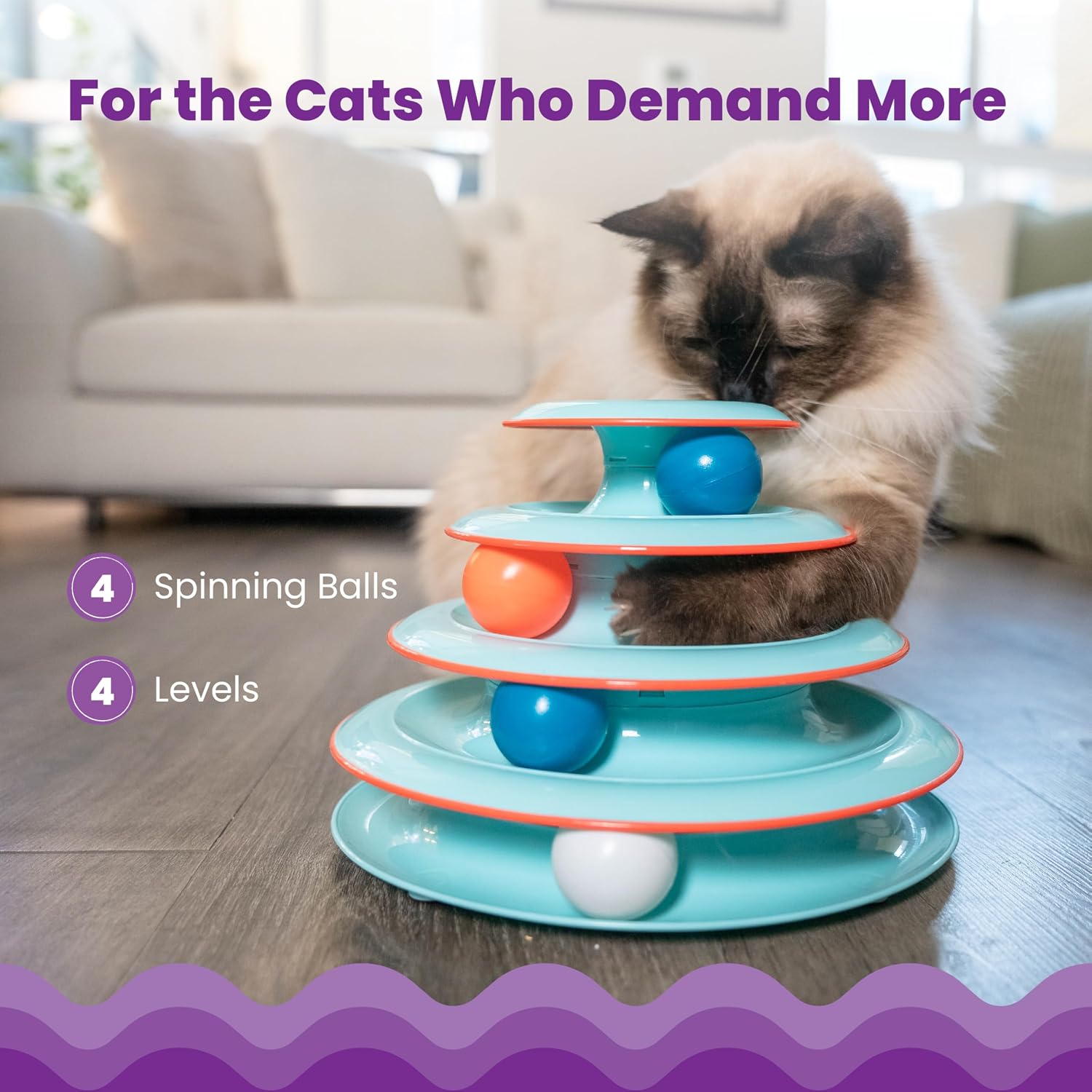 Catstages Tower of Tracks Cat Toy – 3-Level Track Tower with 6 Balls, Interactive Cat Toy for Indoor Enrichment