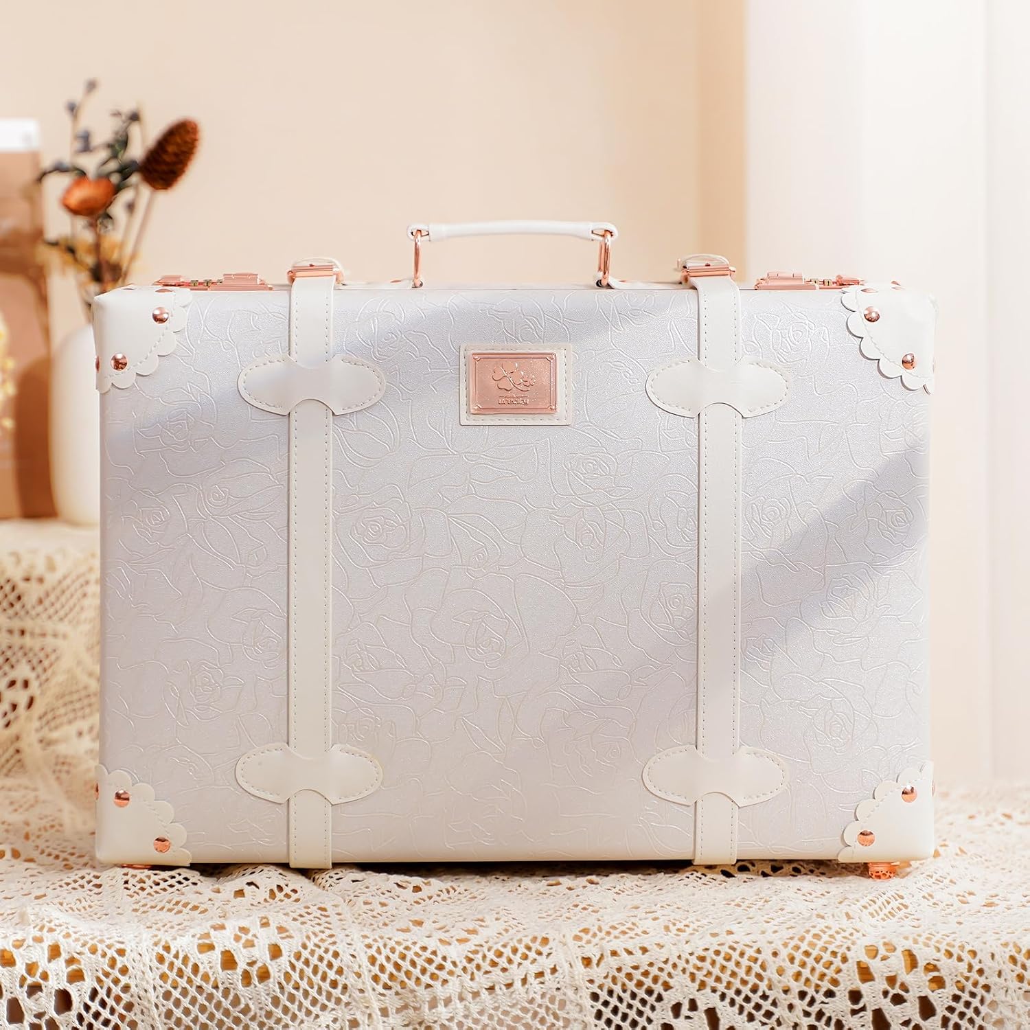 urecity Vintage and Cute Carry-on Overnight Case Non-wheeled Mini Leather Trunk Suitcase with Shoulder Strap
