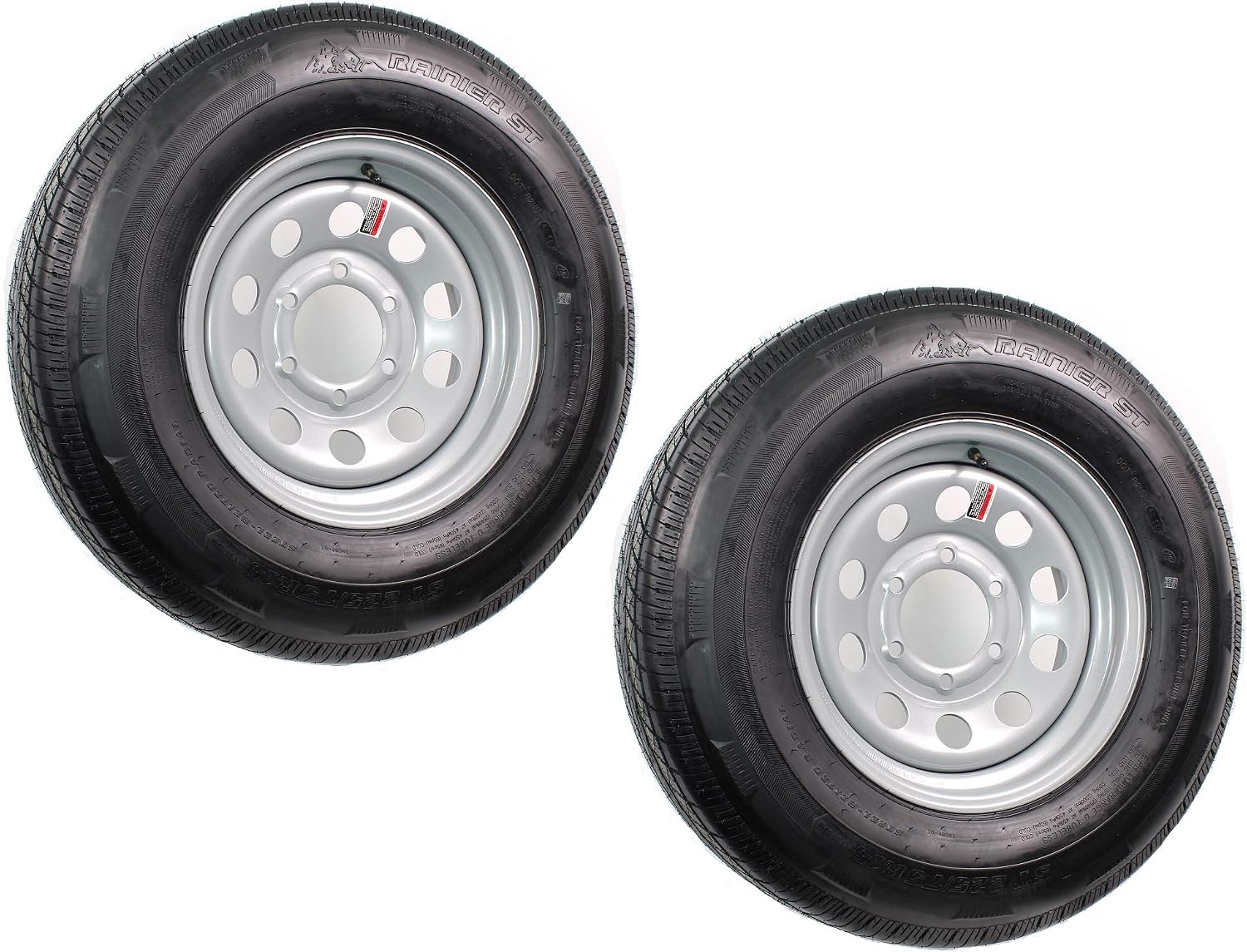 eCustomrim 2 Pack Radial Trailer Tire Rim Assembly ST225/75R15 6 Lug Silver | 15 Inch 6 Lug On 5.5 Inch Center Wheel