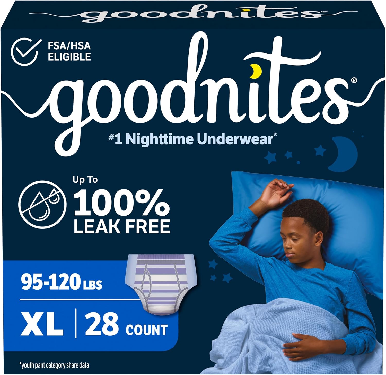 Goodnites Boys' Nighttime Bedwetting Underwear, Size S/M (43-68 lbs), 44 Ct (2 Packs of 22), Packaging May Vary