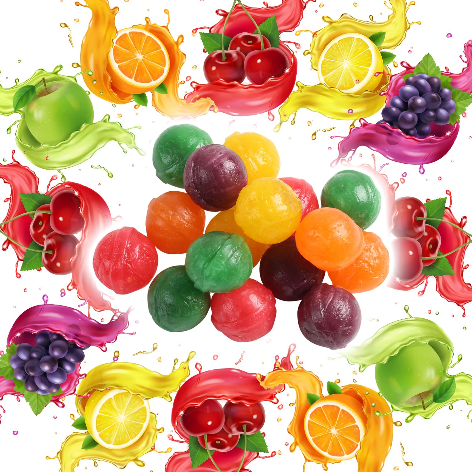 Assorted Fruit Balls Hard Candy, 4 lb Sour Variety, Office Candies | Approx. 520 Pcs, orange, lemon, grape, green apple and cherry sweets for offices, desks, classrooms