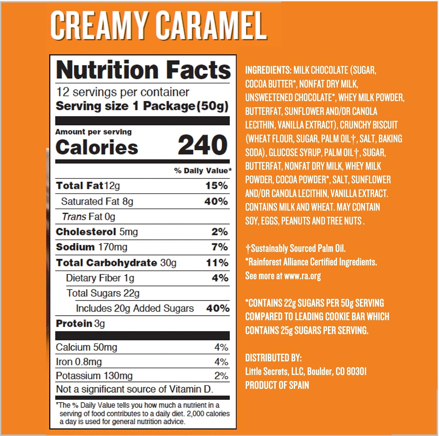 Little Secrets Milk Chocolate Caramel Cookie Bars | 12 Twin Packs | Made in Europe | Nothing Artificial & No Sugar Alcohols | Sustainable Cocoa