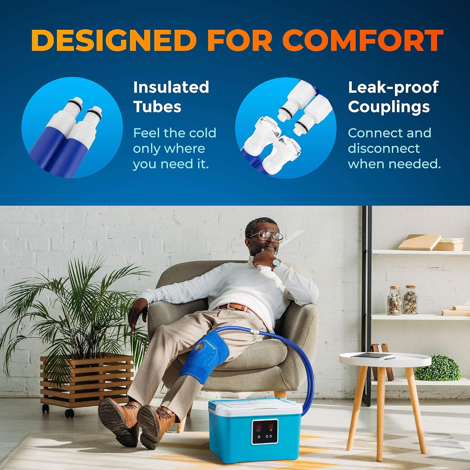PhysioNatural Cold Therapy Ice Machine for Knee Surgery Recovery – Programmable Continuous Cryotherapy System with Adjustable Knee Pad for Post-Op