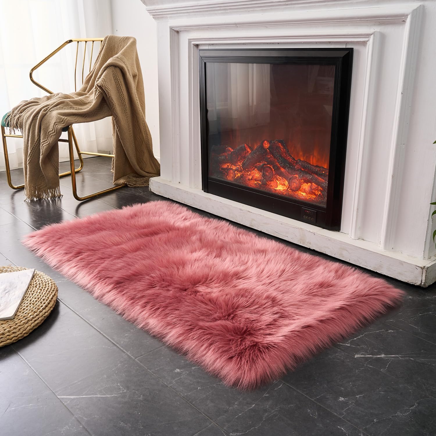EasyJoy Ultra Soft Fluffy Shaggy Area Rug Faux Fur Rug Chair Cover Seat Pad Fuzzy Area Rug for Bedroom Floor Sofa Living Room (2 x 6 ft Sheepskin