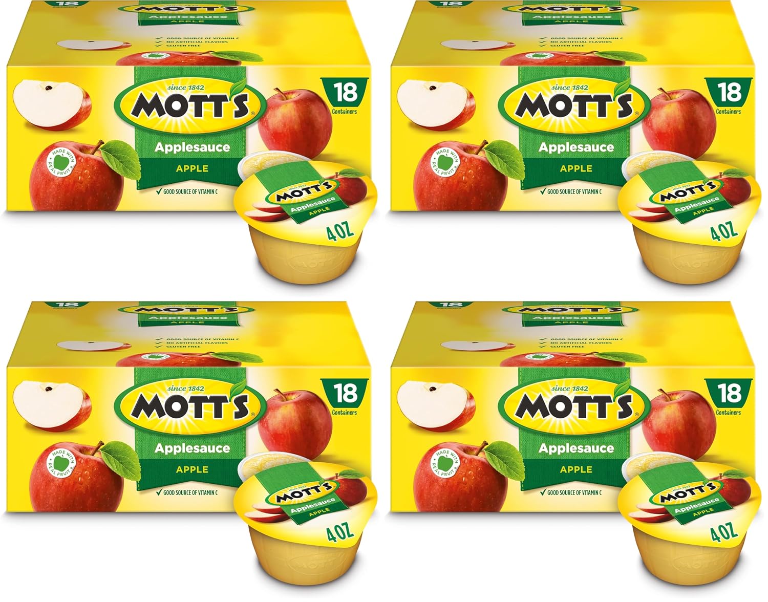 Mott's Applesauce, 4 Oz Cups, 36 Count, No Artificial Flavors, Good Source of Vitamin C, Nutritious Option for The Whole Family
