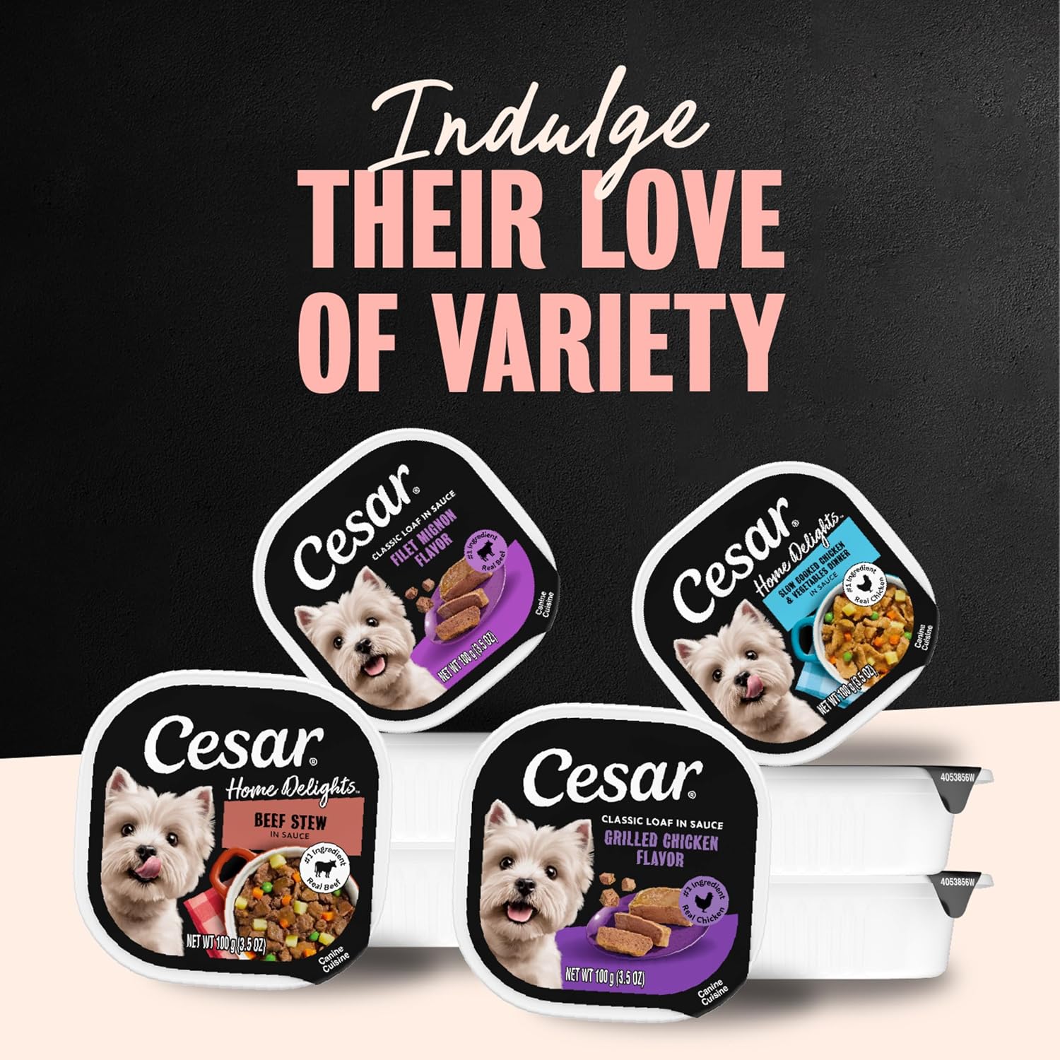 Cesar Wet Dog Food, Steak Lovers Variety Pack, 3.5 oz, 36 Count | Real meat #1 ingredient, easy peel trays, 100% complete & balanced, no fillers, no added sugar, no artificial flavors