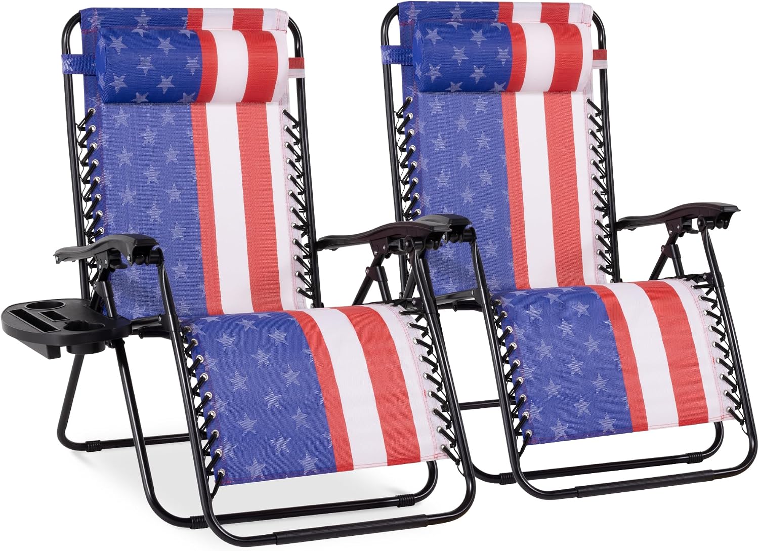 Best Choice Products Set of 2 Adjustable Steel Mesh Zero Gravity Lounge Chair Recliners w/Pillows and Cup Holder Trays - Light Blue