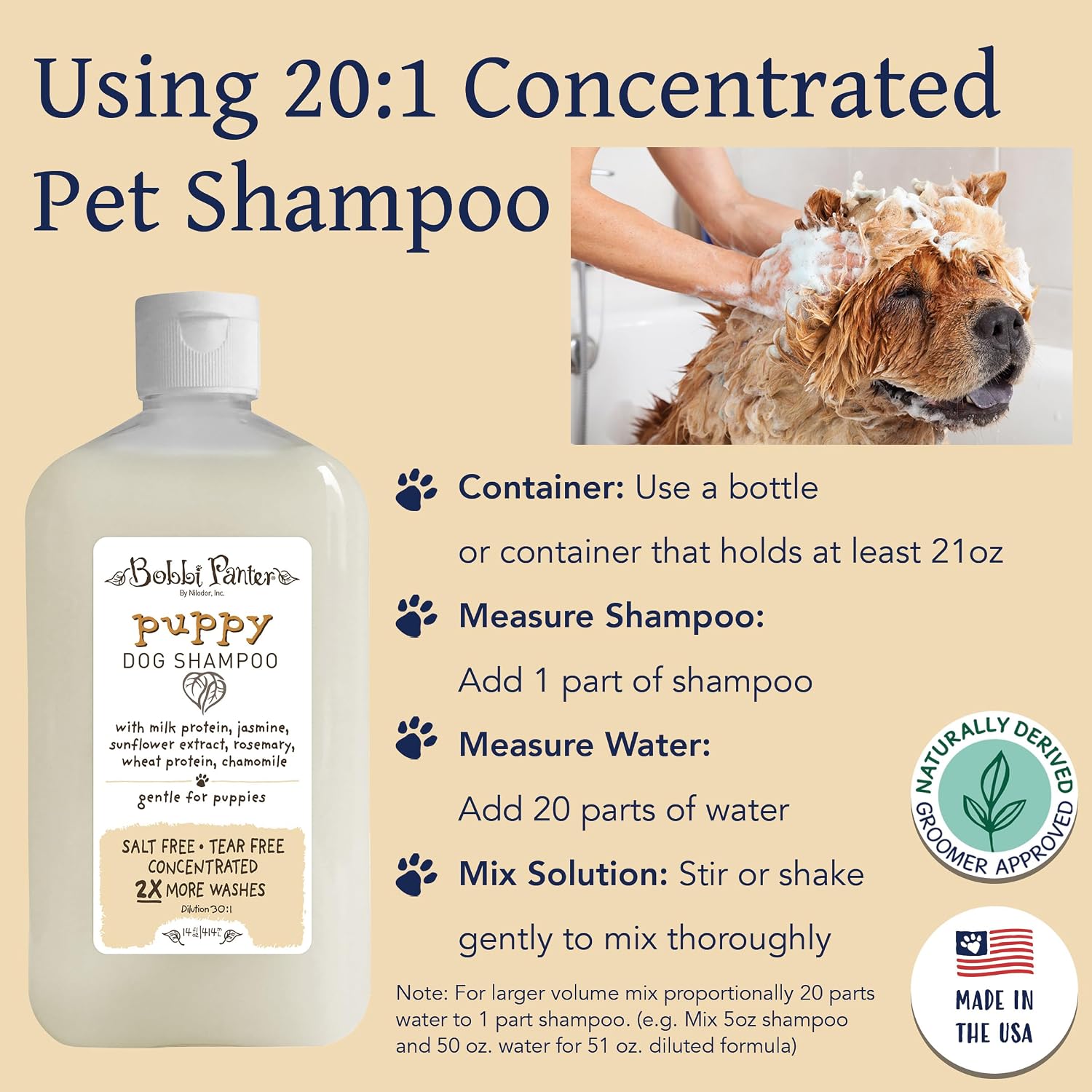 Bobbi Panter Soothing Dog Shampoo Tea Tree, Lavender, Cucumber & Oat Protein – Natural Formula for Sensitive Skin & Irritation Relief, Tear-Free, 30:1 Concentrate, Made in USA, 14 oz